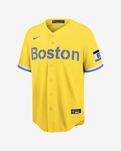 Boston Red Sox City Connect Yellow Blue Nike Jersey #2 Men's Size L