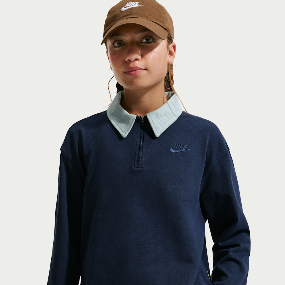 Nike Sportswear Collection Older Kids' (girls') Long-sleeve Polo Shirt Top In Blue