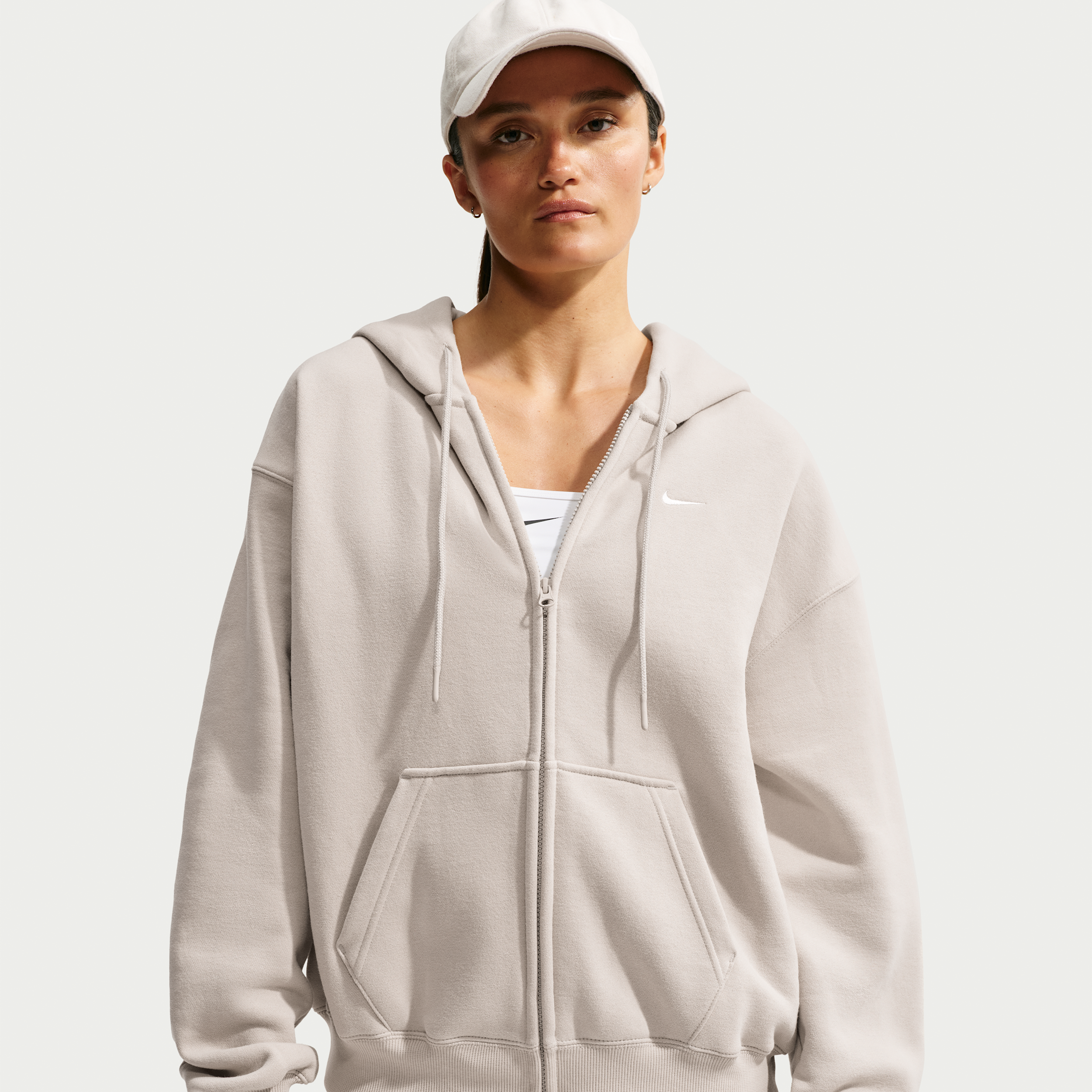 Nike Women's Studio Fleece Medium Weight Oversized Full-Zip Hoodie in Brown | IM8084-236