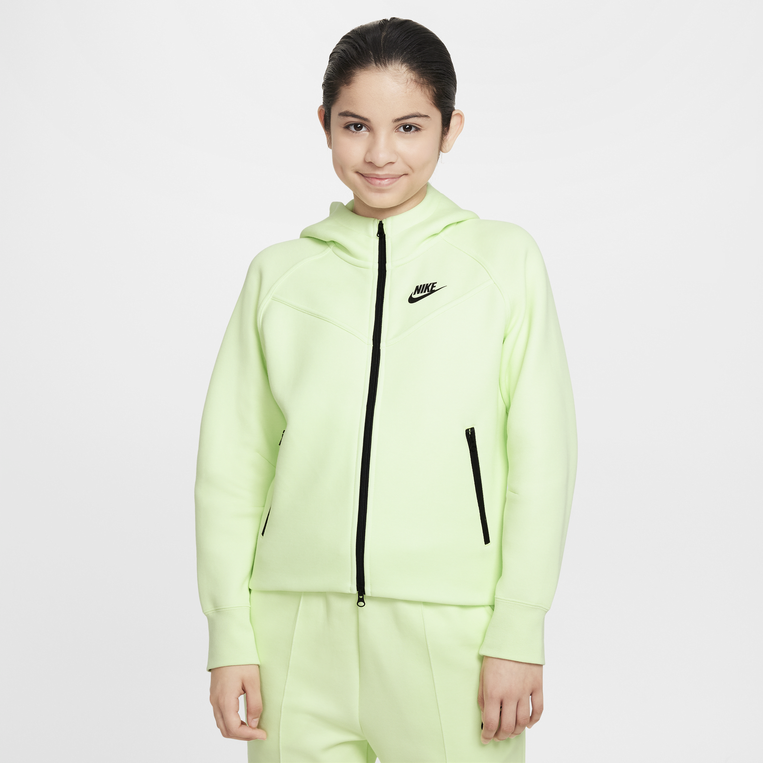 Nike Sportswear Tech Fleece Big Kids' (girls') Full-zip Hoodie In Green