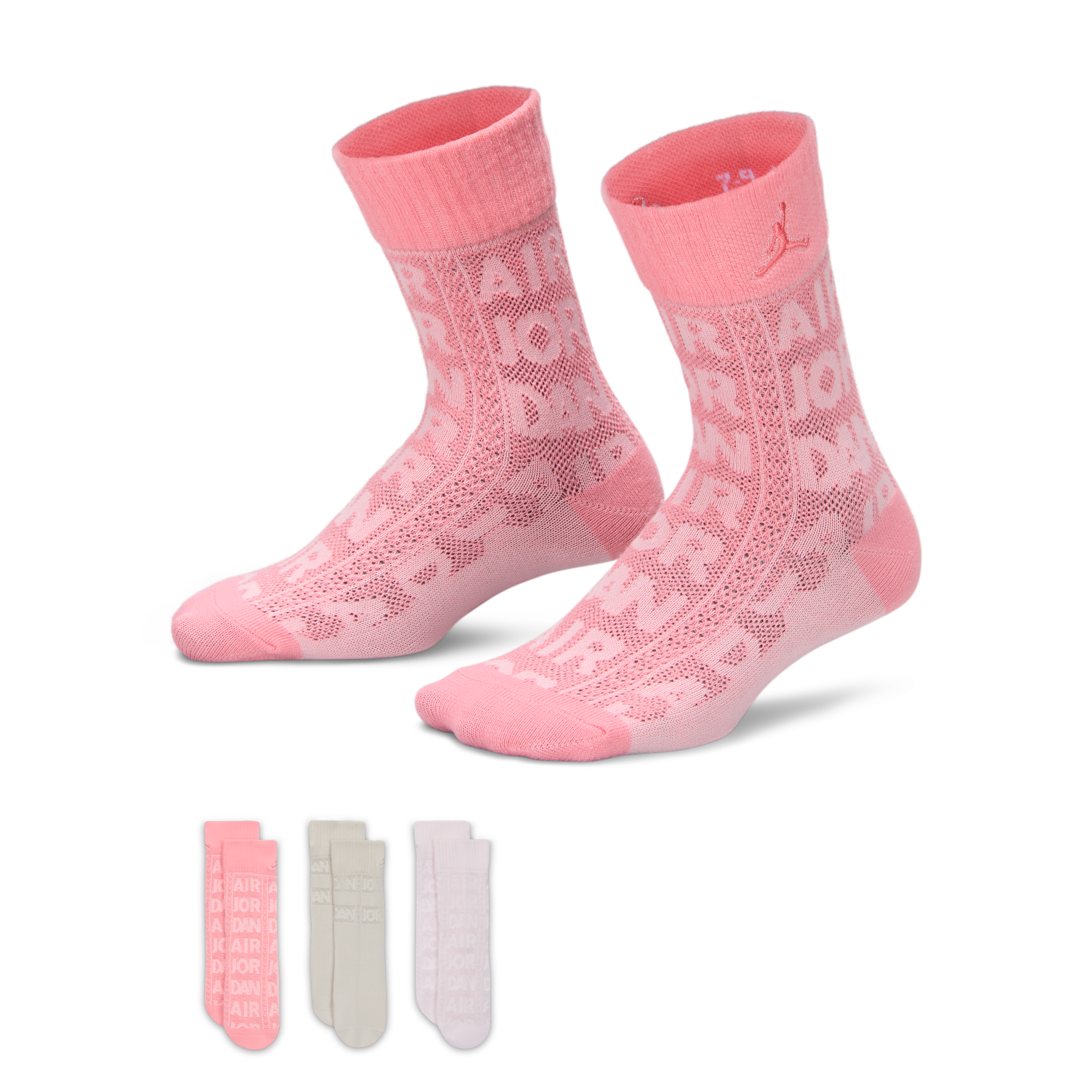 Air Jordan Kids' Mesh Micro Crew Socks (3 Pairs) in Pink | GJ0845-A7L