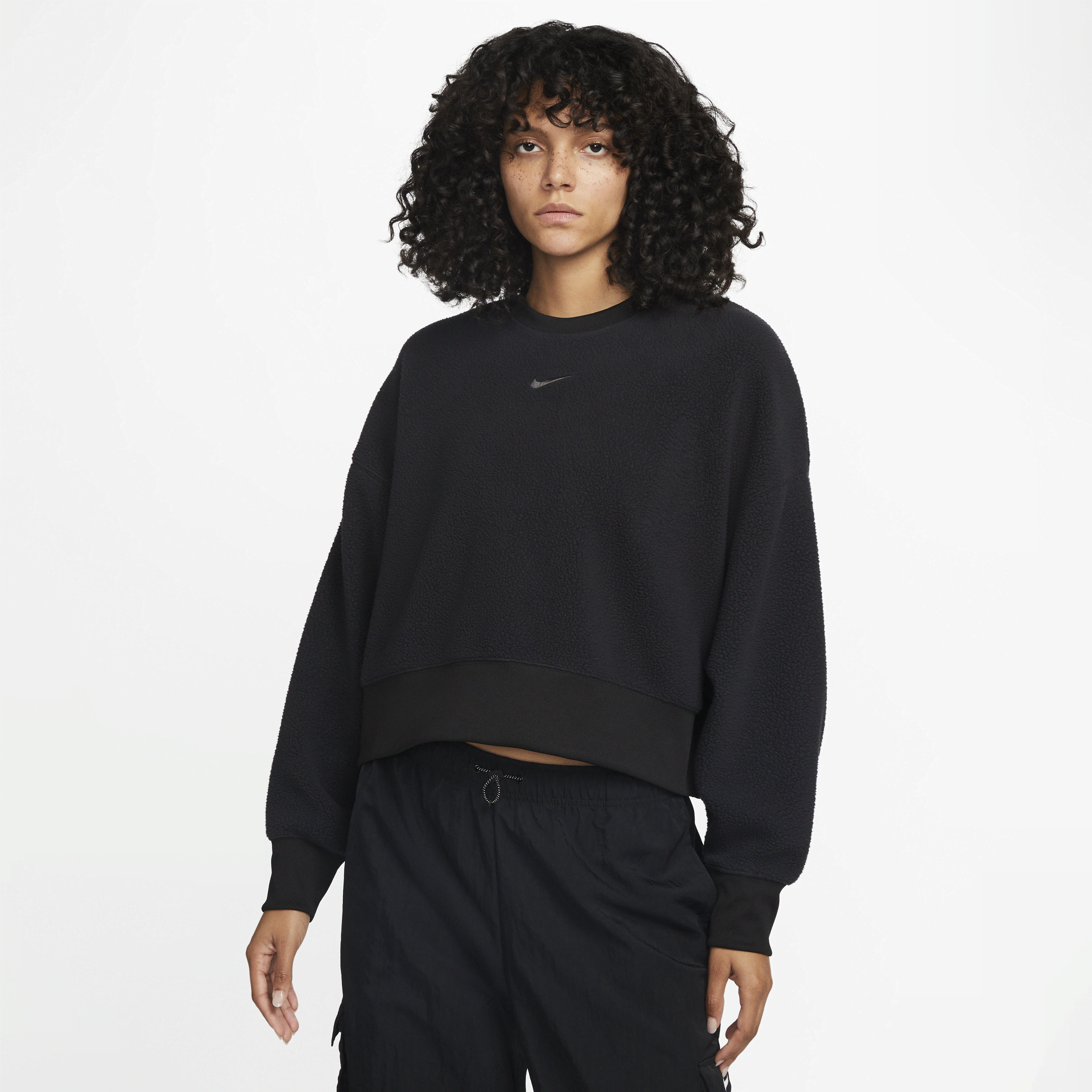 Shop Nike Women's  Sportswear Plush Oversized Crew-neck Mod Crop Sweatshirt In Black