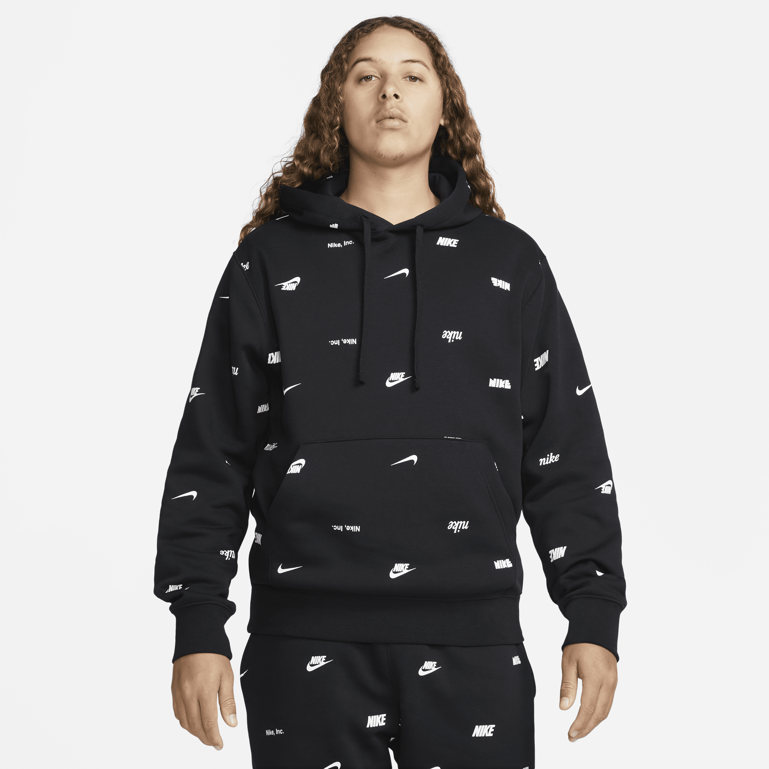 Shop Nike Men's Club Fleece Allover Print Pullover Hoodie In Black