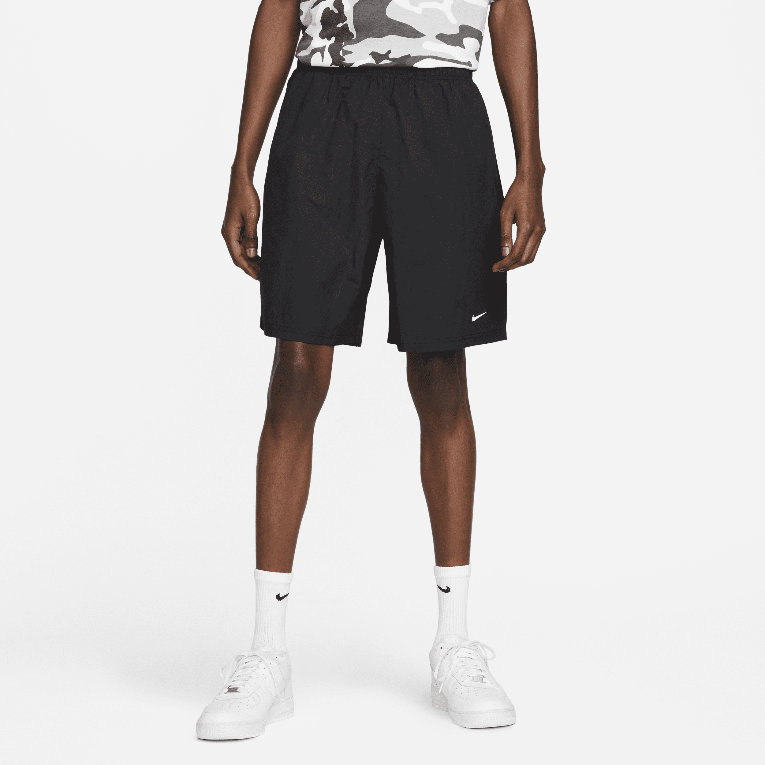 Shop Nike Men's Solo Swoosh Woven Shorts In Black