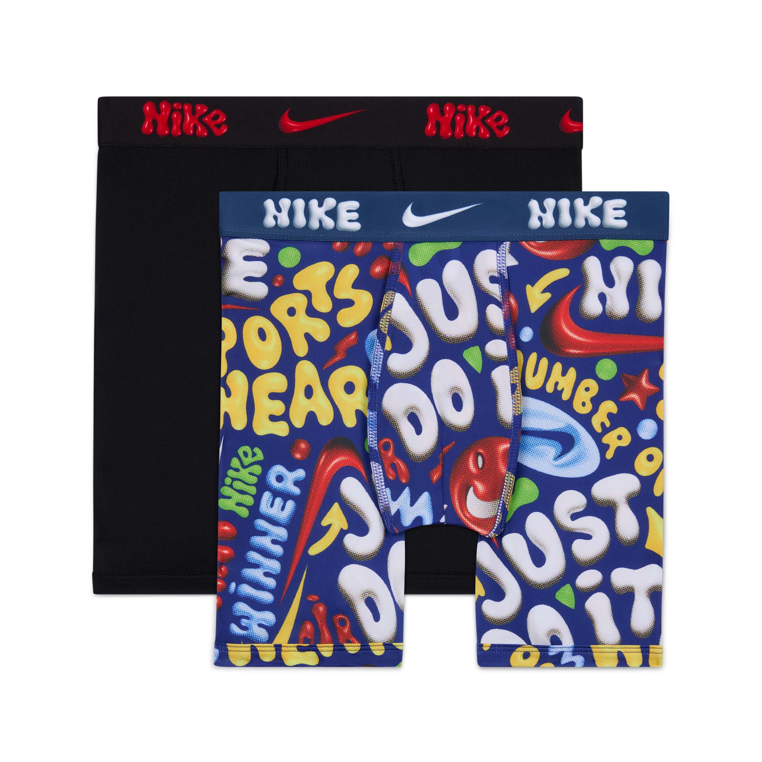 Nike Big Kids' Dri-FIT Printed Long Boxer Briefs (2-Pack) in Blue | 9N1334-U90
