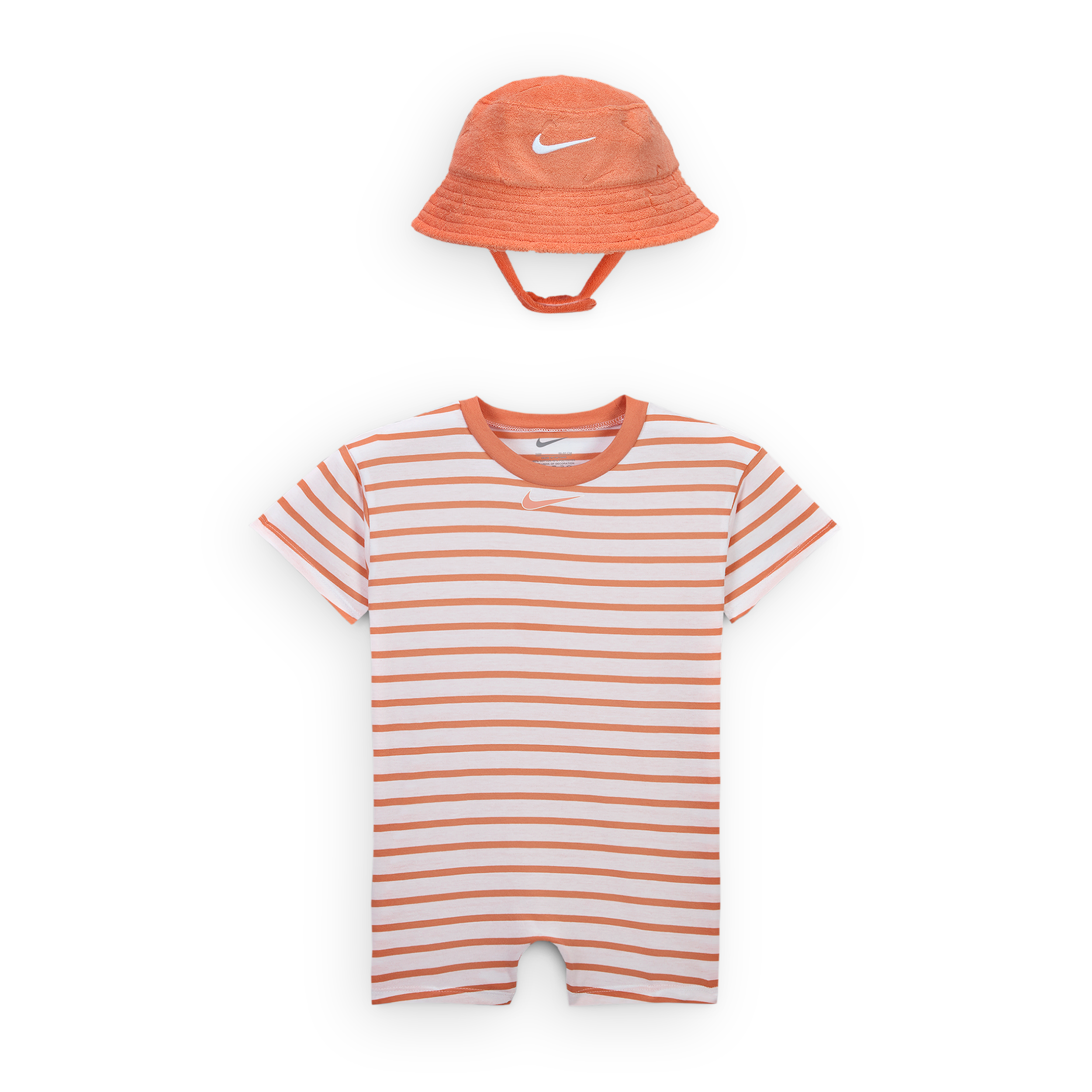 Nike Baby Short Sleeve Romper With Bucket Hat In Orange
