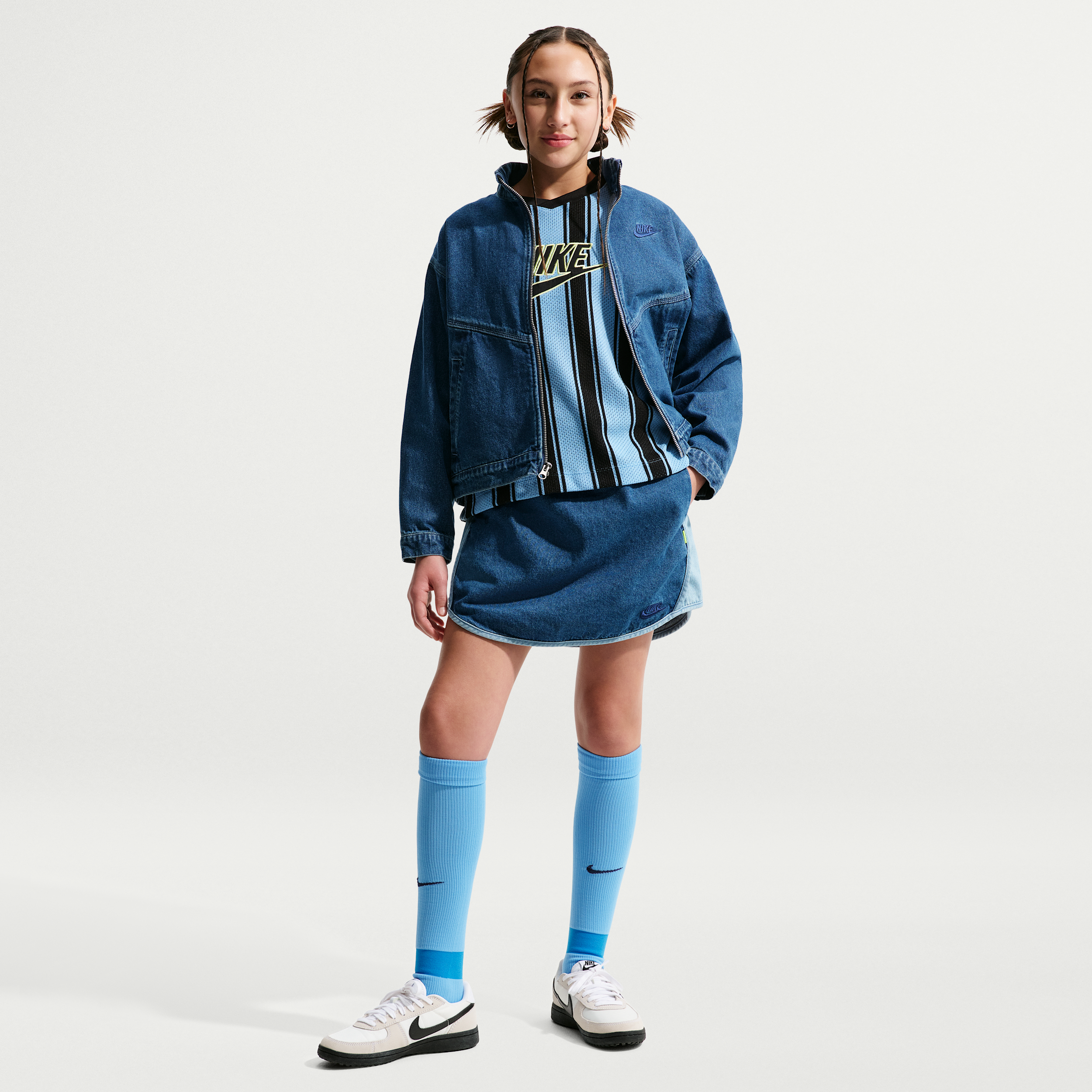Nike Sportswear Collection Big Kids' (Girls') Denim Skirt in Blue | IF2314-435