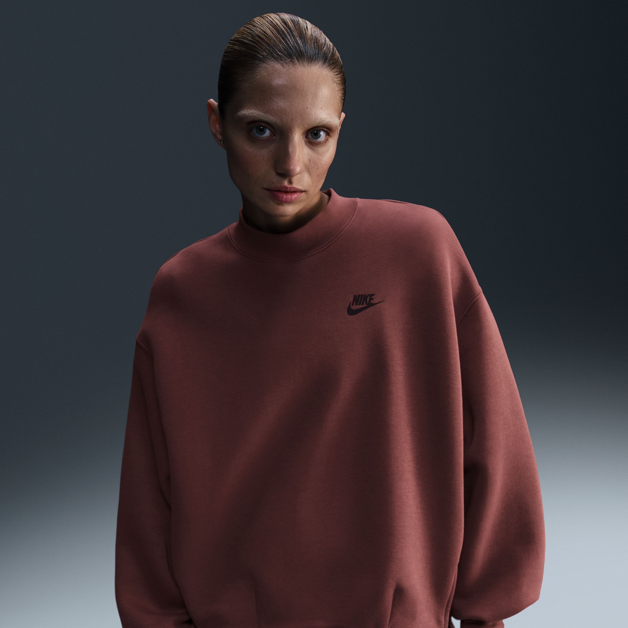 Nike Sportswear Oversize Mock Neck Tech Fleece Sweatshirt In Brown