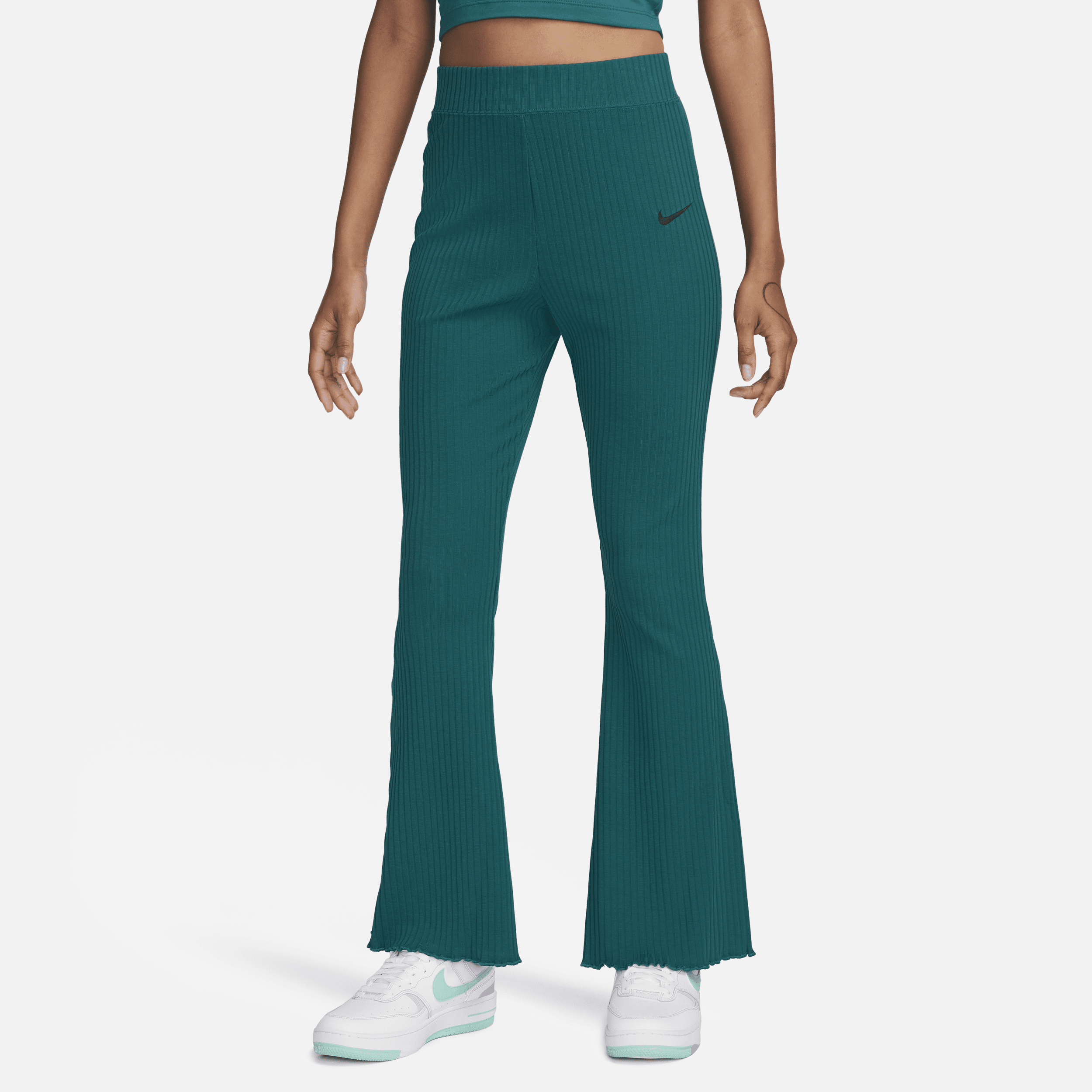 Nike Women's Sportswear High-waisted Ribbed Jersey Flared Pants In