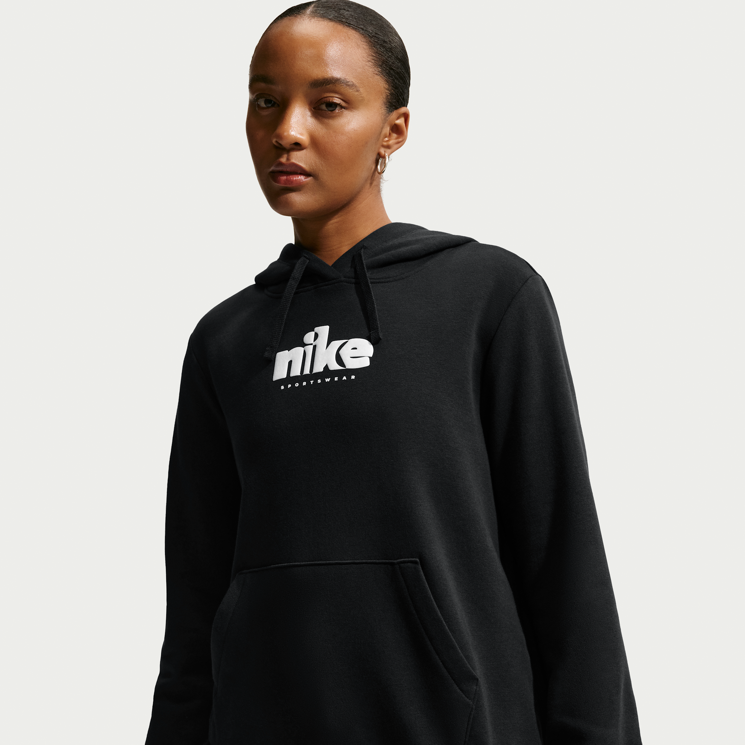 Women's Nike Sportswear Club Fleece Graphic Pullover Hoodie in Black | IF0226-010