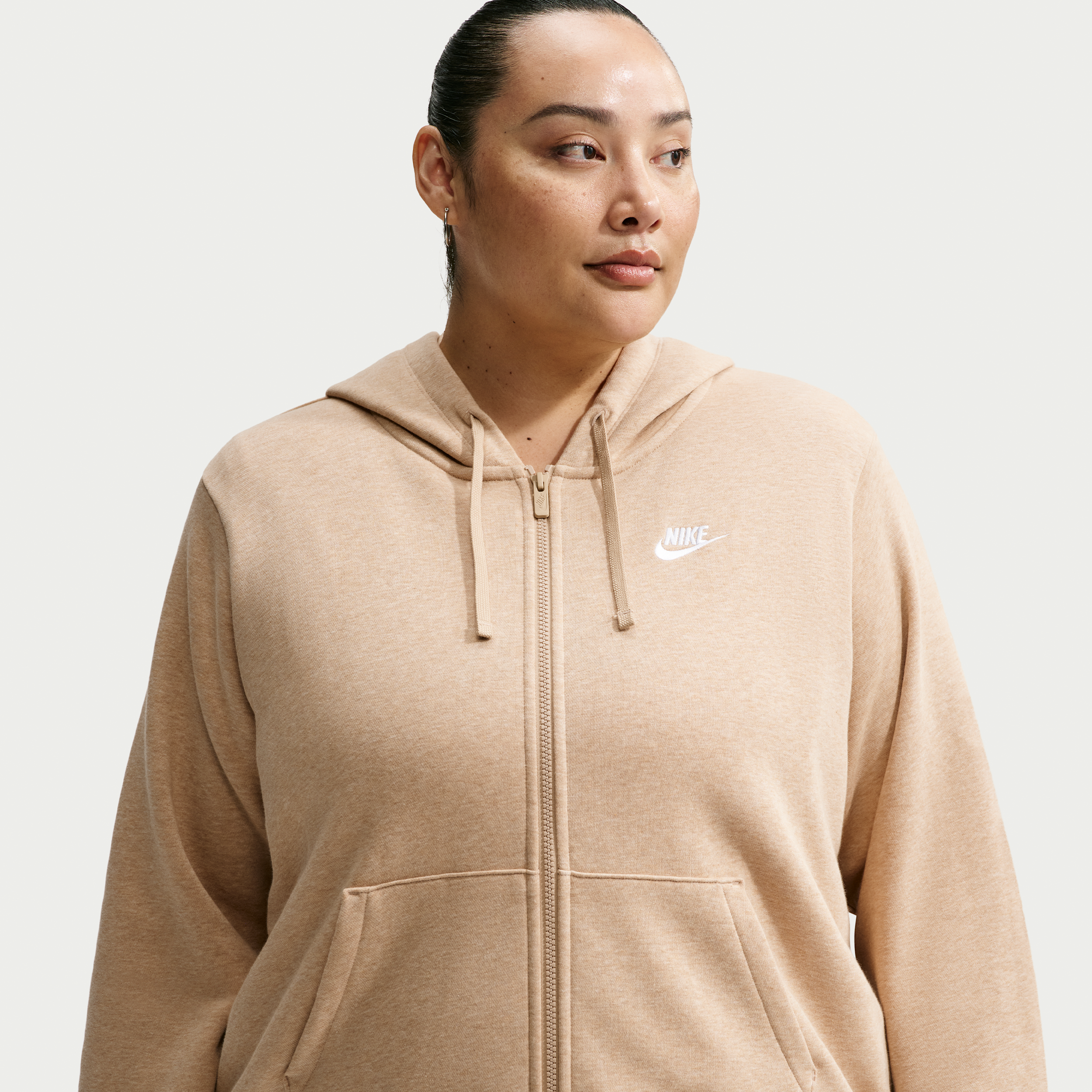 Women's Nike Sportswear Club Fleece Full-Zip Hoodie (Plus Size) in Brown | DV5211-248