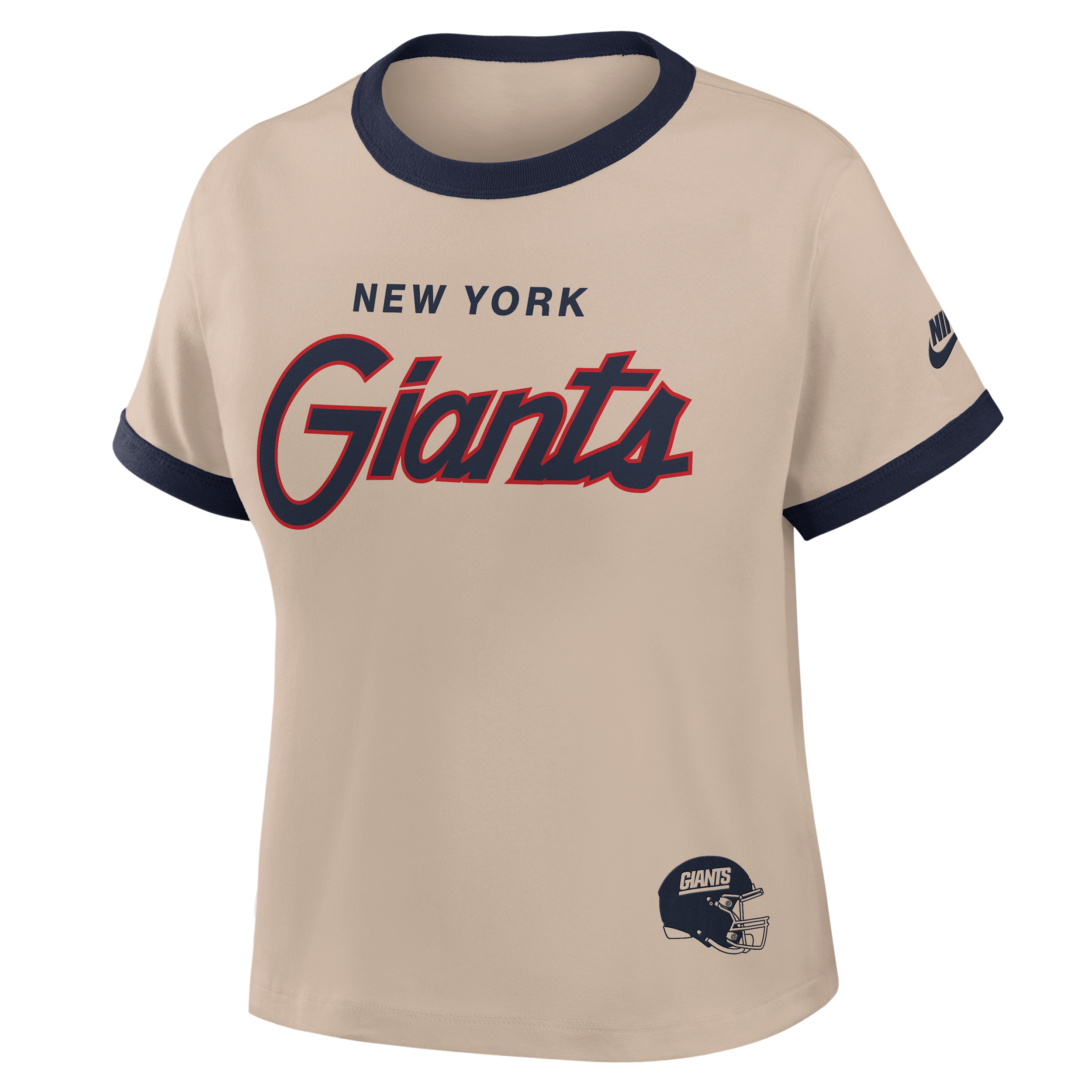 New York Giants Rewind Ringer Mod Nike Women's NFL Cropped T-Shirt in Brown | 04N90J2SQ8I-X5Q