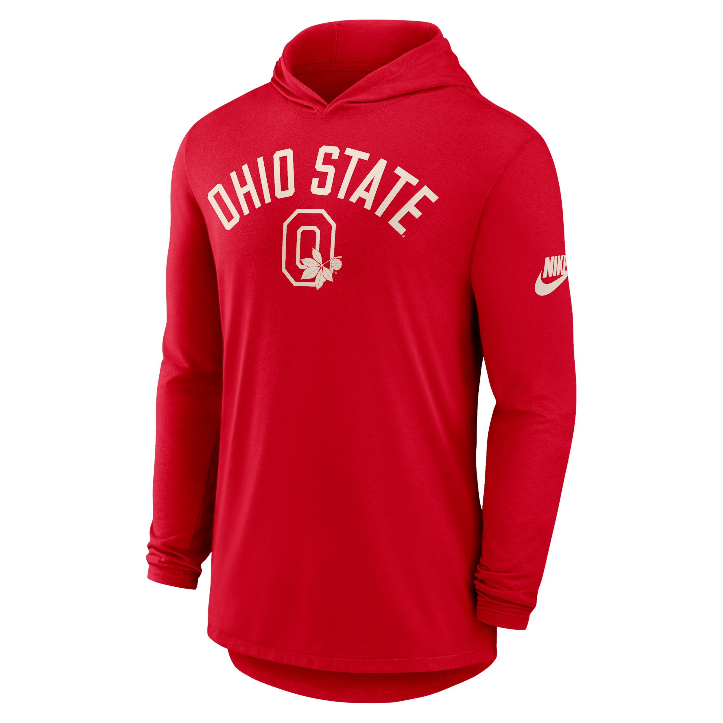 Ohio State Legacy Arch Nike Men's Dri-FIT College Long-Sleeve Hooded T-Shirt in Red | 01NB65NOBV-3HJ