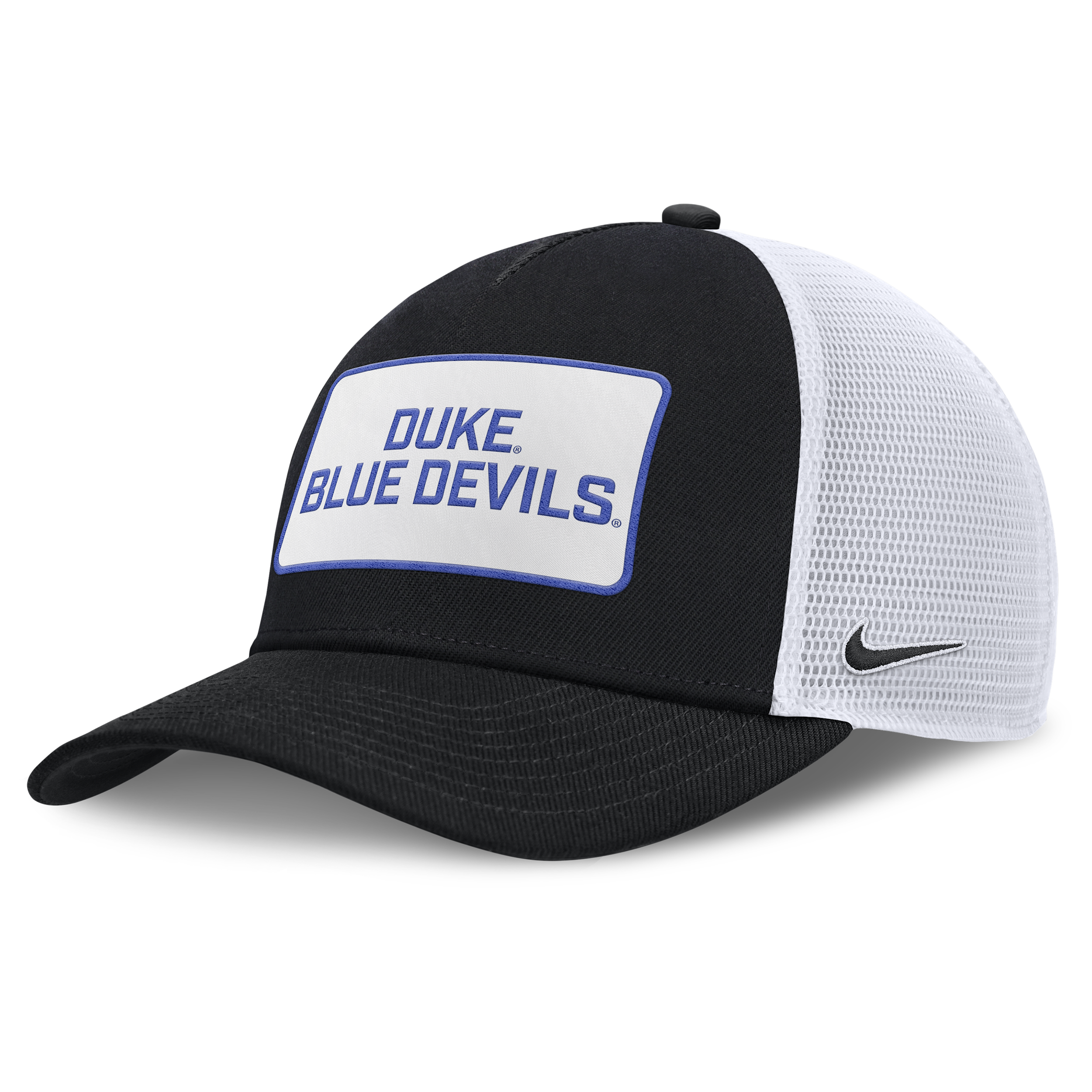 Nike Men's Black/white Duke Blue Devils 2025 On-field Rise Patch Trucker Adjustable Hat In Black