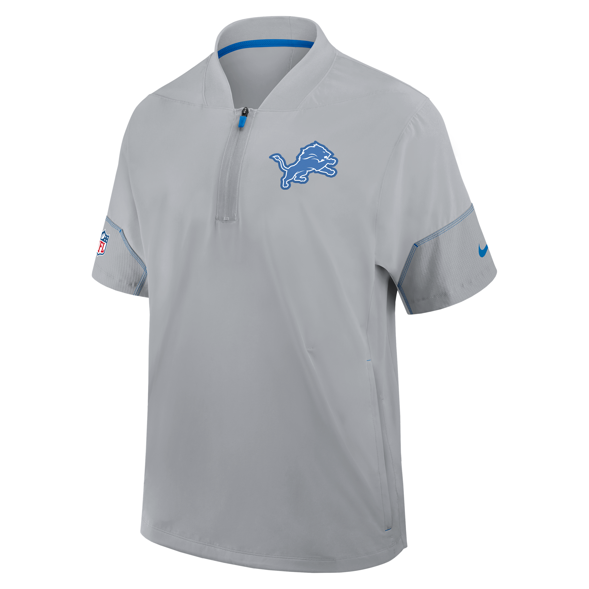 Detroit Lions Sideline Coach Nike Men's NFL 1/2-Zip Short-Sleeve Hooded Jacket in Grey | 03BO0FIT9J-2J5