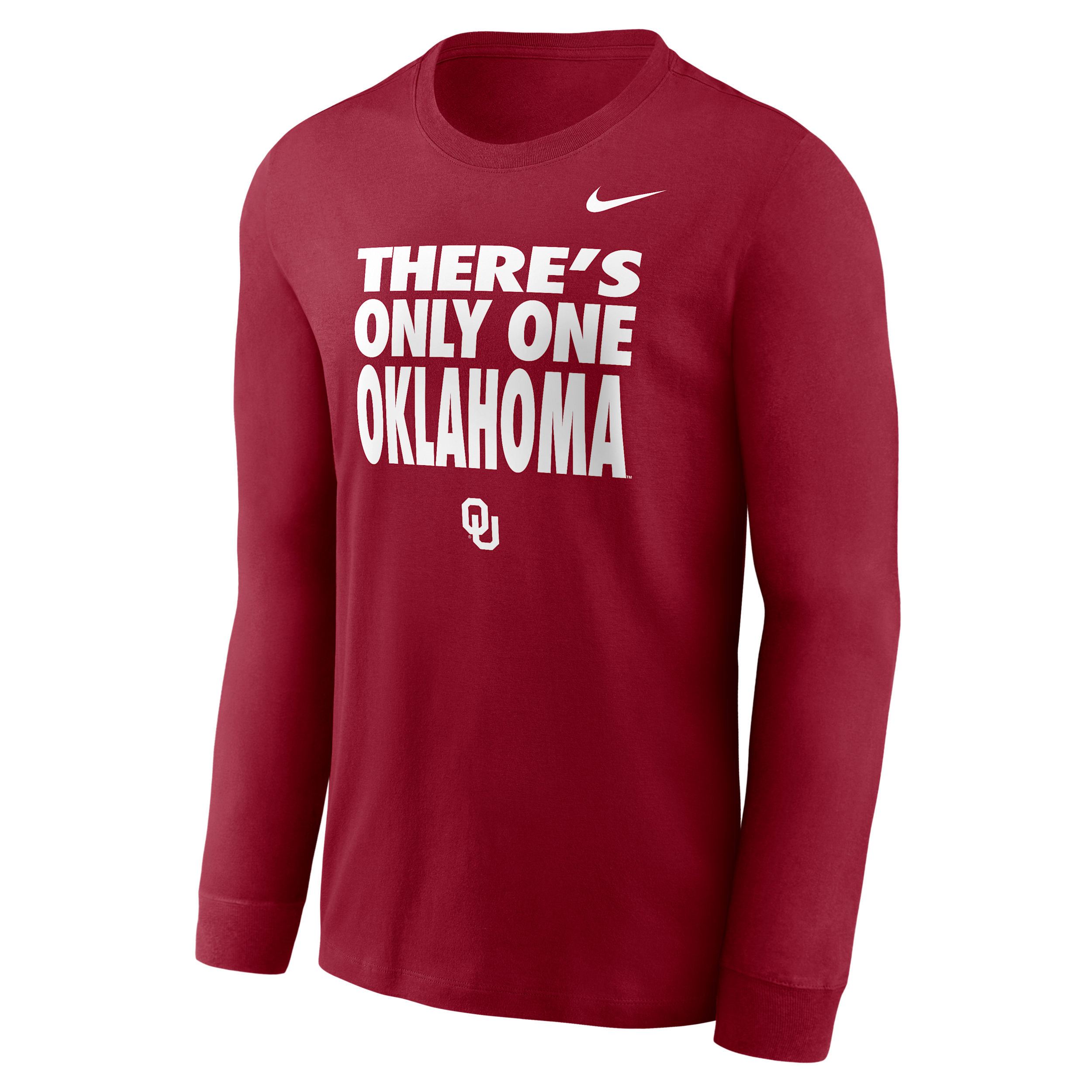 Men's Oklahoma Sideline Slogan Jordan Brand Dri-FIT College Long-Sleeve T-Shirt in Red | 0JEW69WOKN-H2B