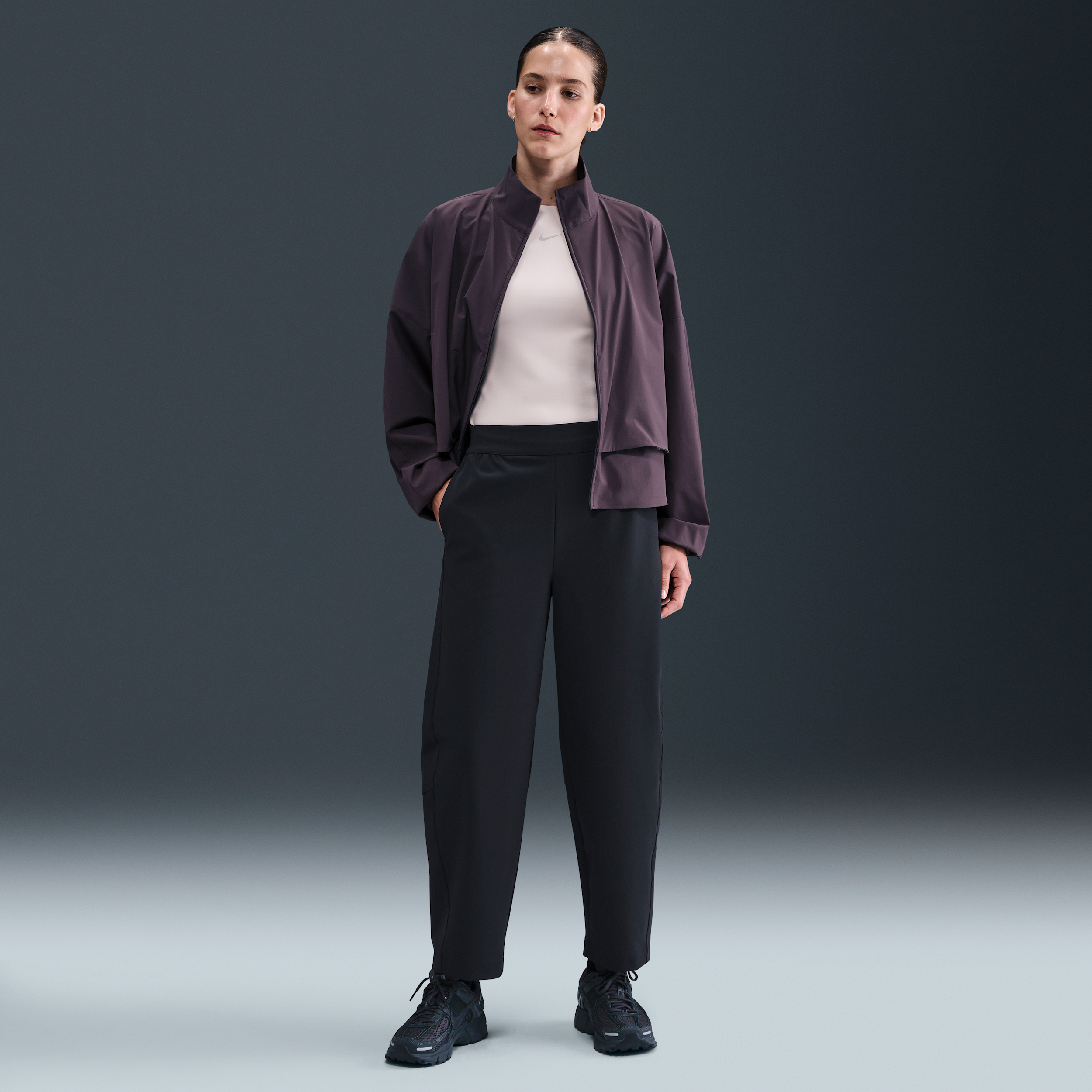 Nike Women's 24.7 Perfectstretch Dri-fit High-waisted Loose Barrel-leg Pants In Black