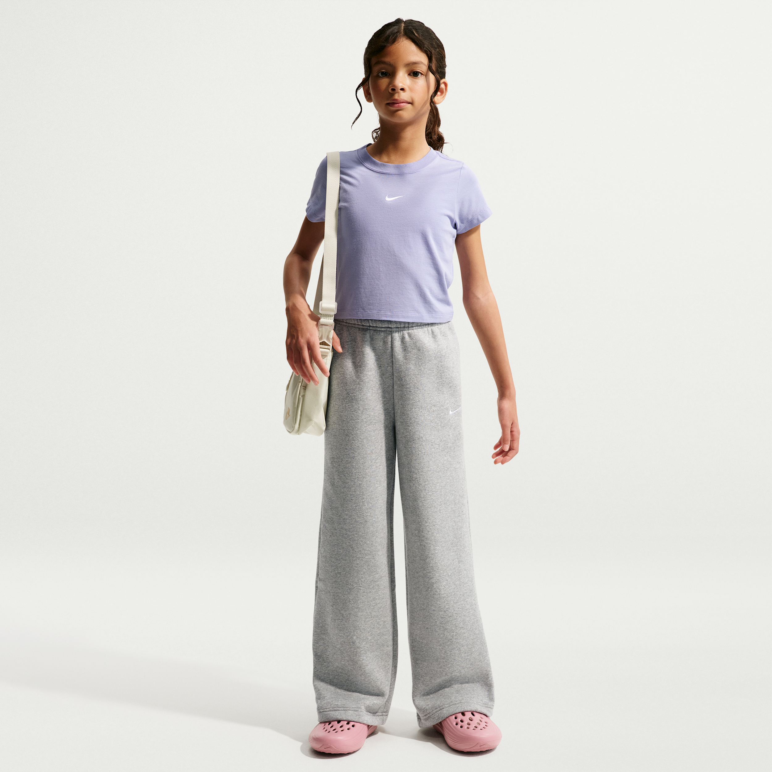 Nike Studio Big Kid Girls Wide Leg Regular Fit Fleece Pull-On Pant, X-large, Gray