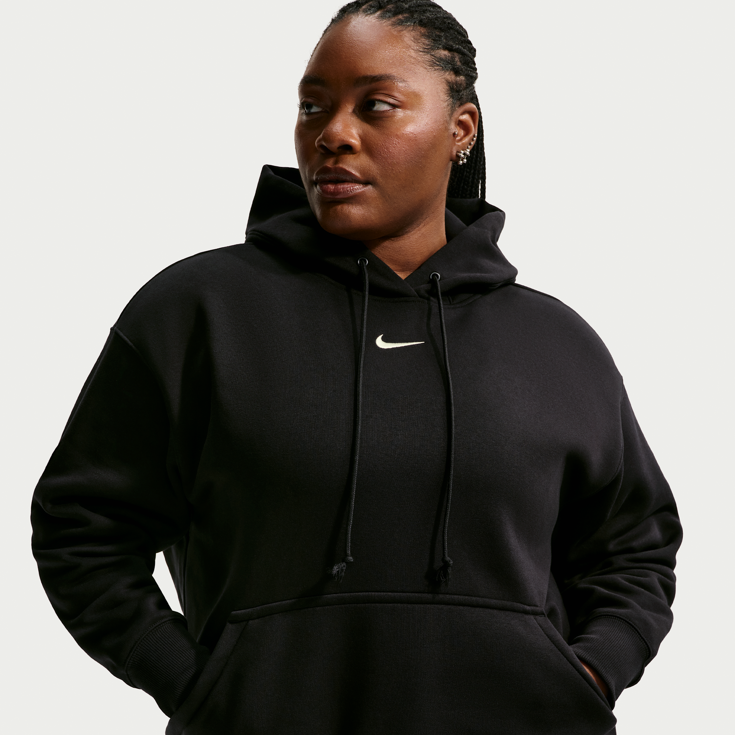 Women's Nike Sportswear Phoenix Fleece Oversized Pullover Hoodie (Plus Size) in Black | DV4984-010