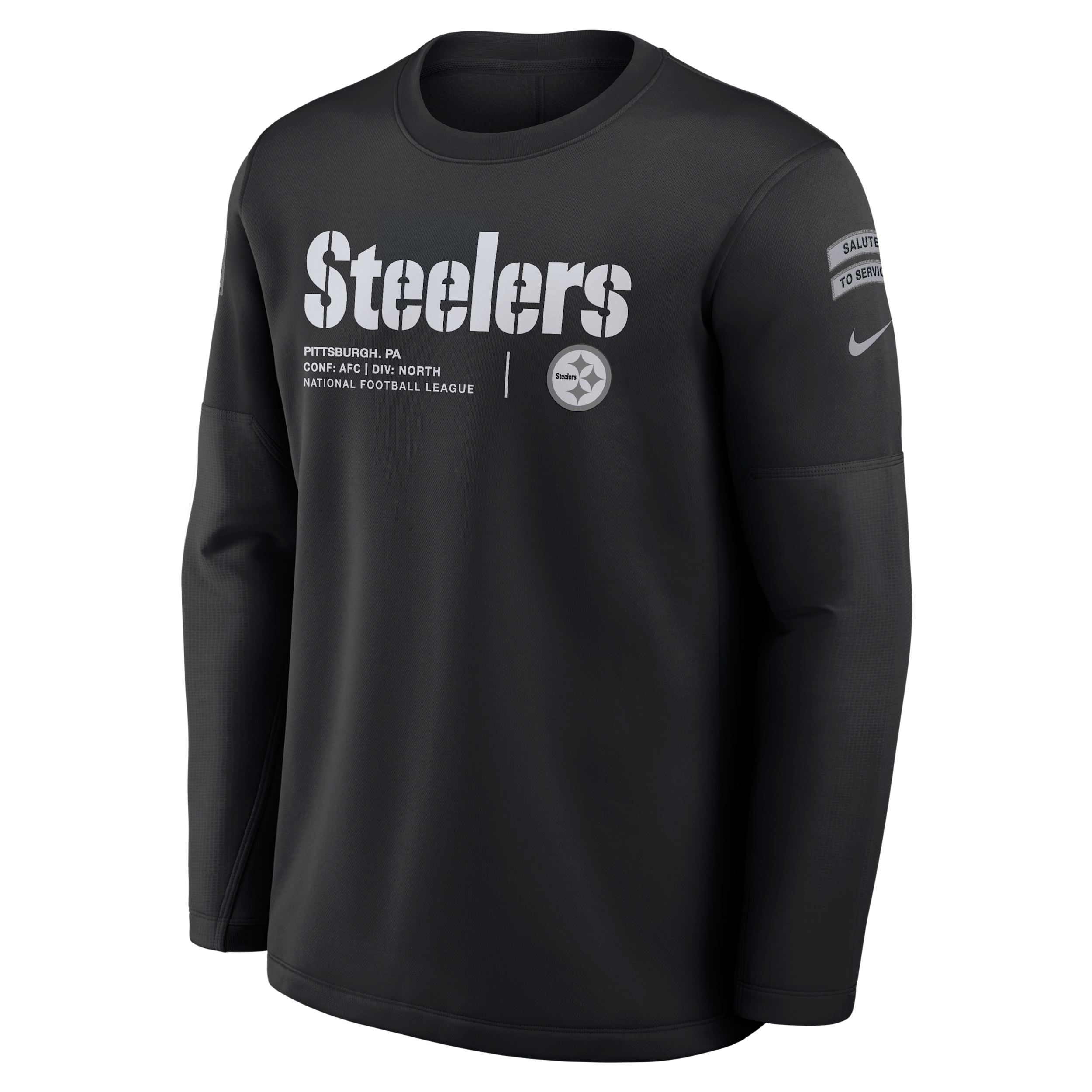 Nike Men's Black Pittsburgh Steelers 2026 Salute to Service Sideline Coaches Crewneck Therma-fit Sweatshirt - Black