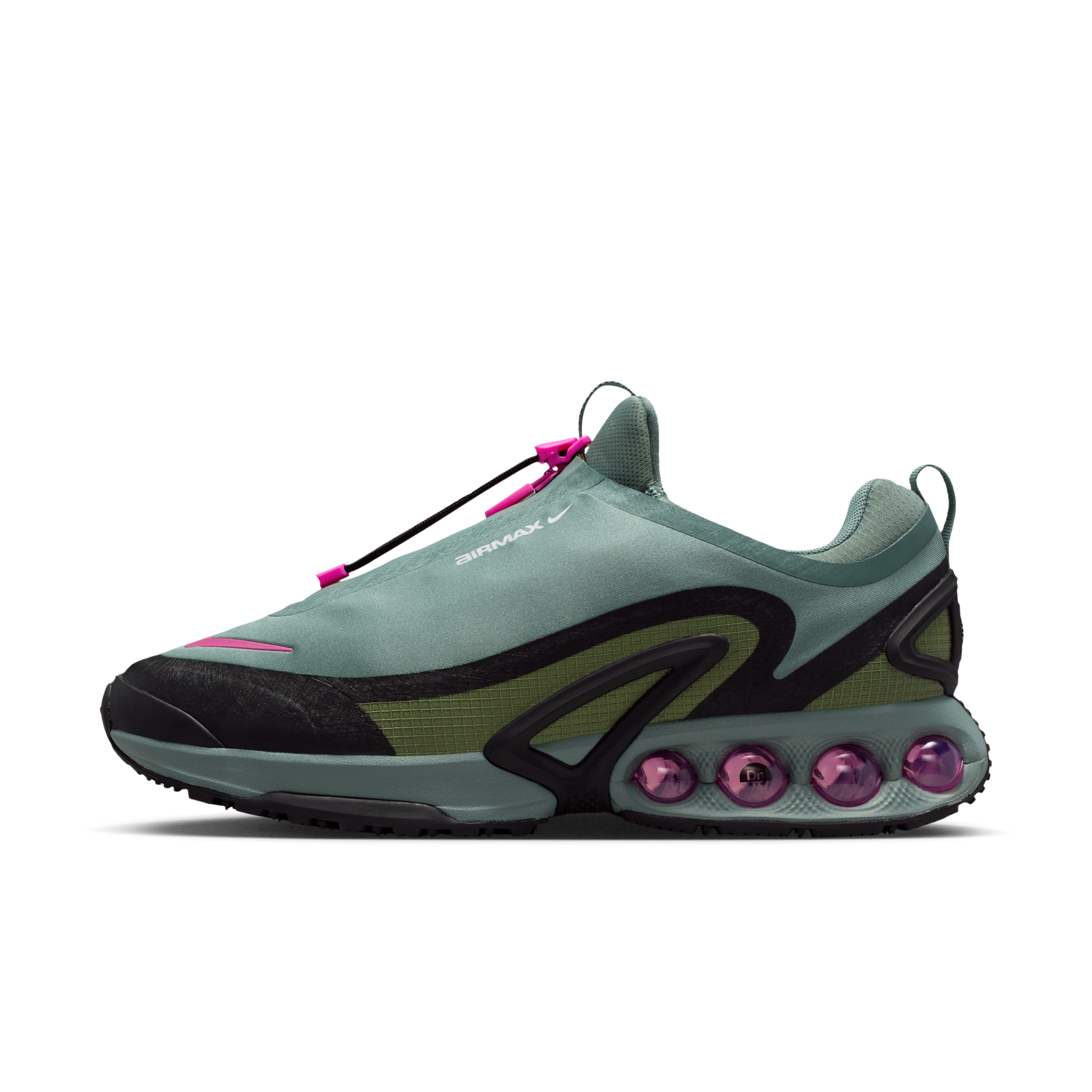 Nike Mens Air Max DN Roam - Running Shoes - Clay Green / Sky J Lt Olive / Fire Pink Size 10.5
