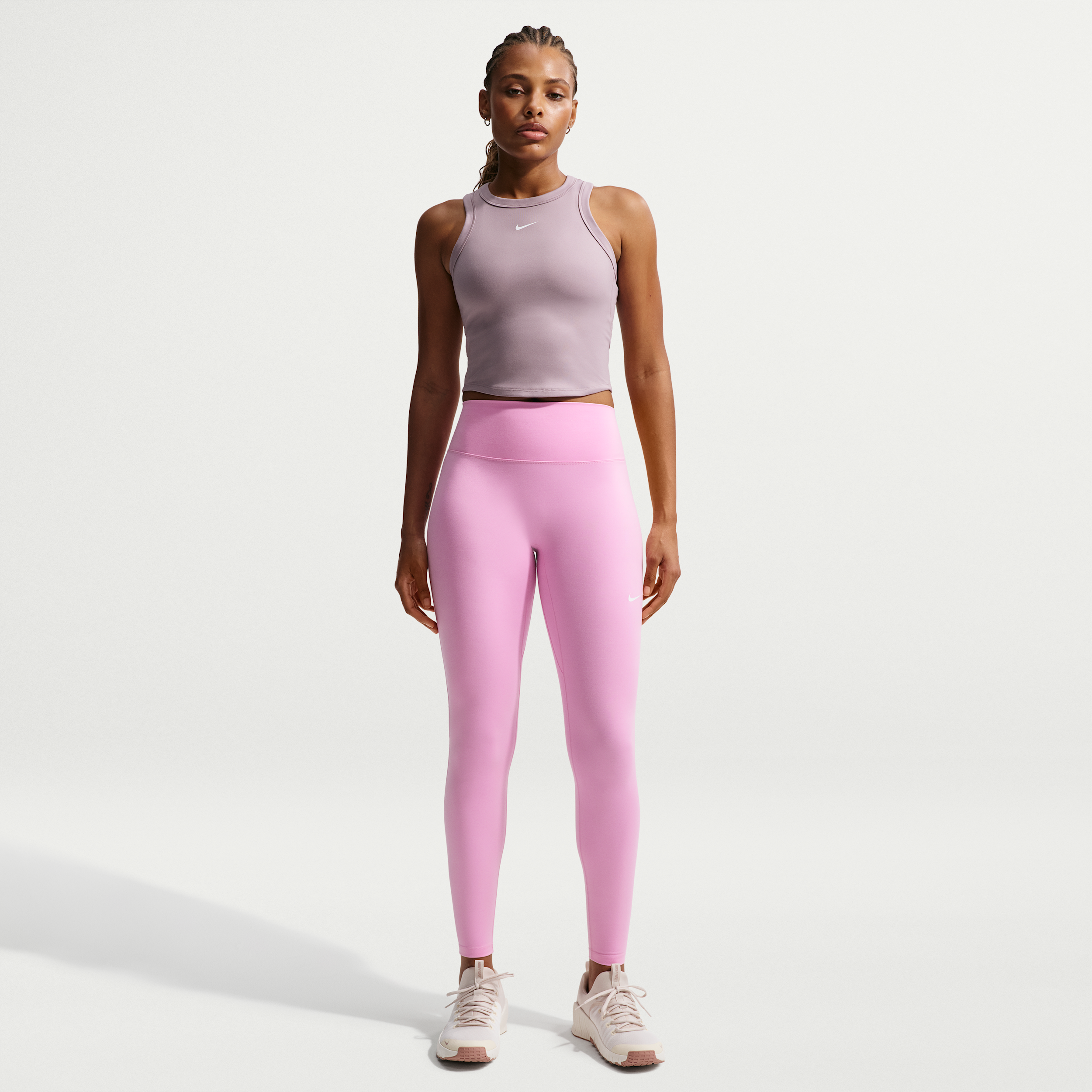 Nike Women's One Seamless Front High-Waisted Full-Length Leggings, Small, Pink Rise/White