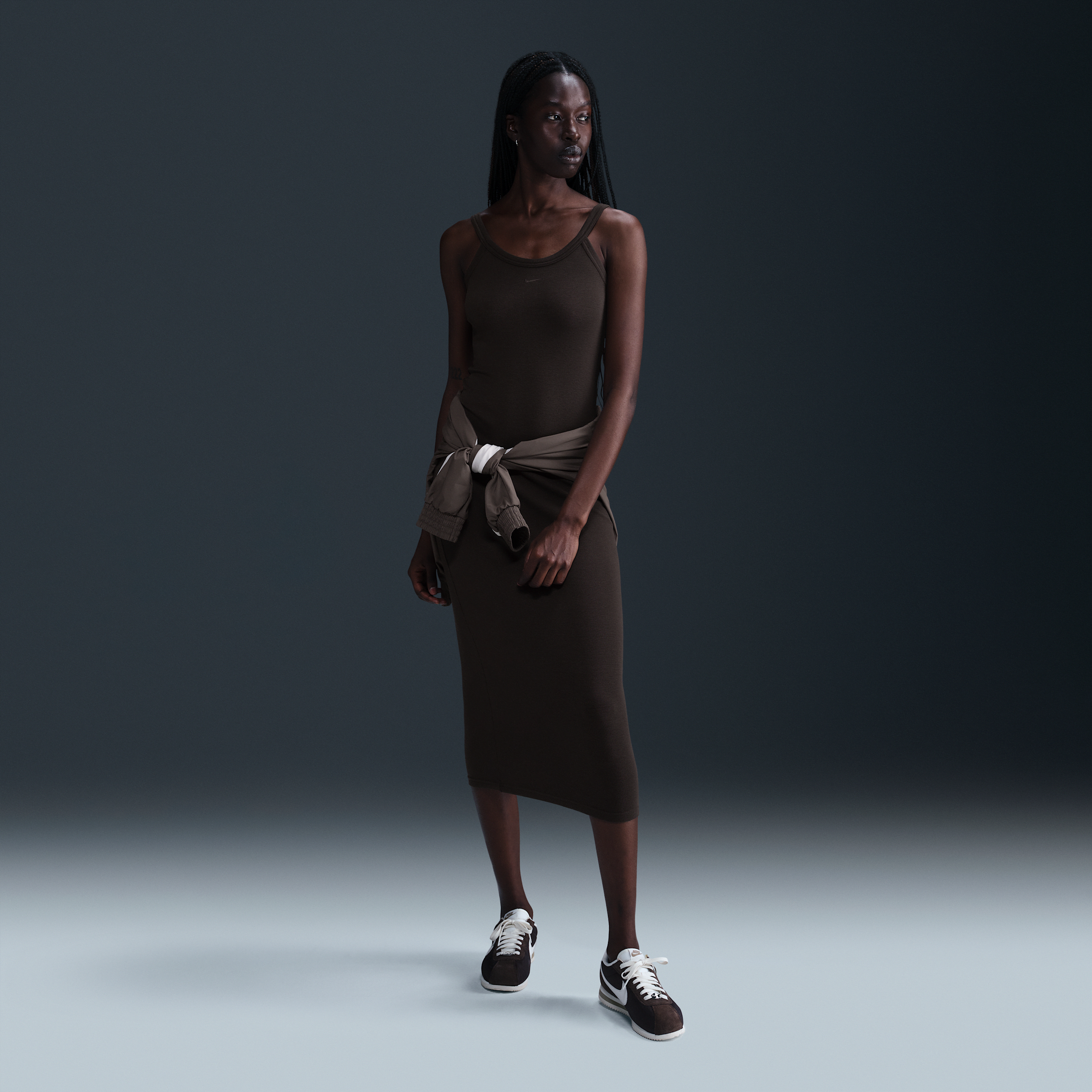 Nike Women's Sportswear Chill Knit Tight Mini-rib Tank Top Dress In Brown