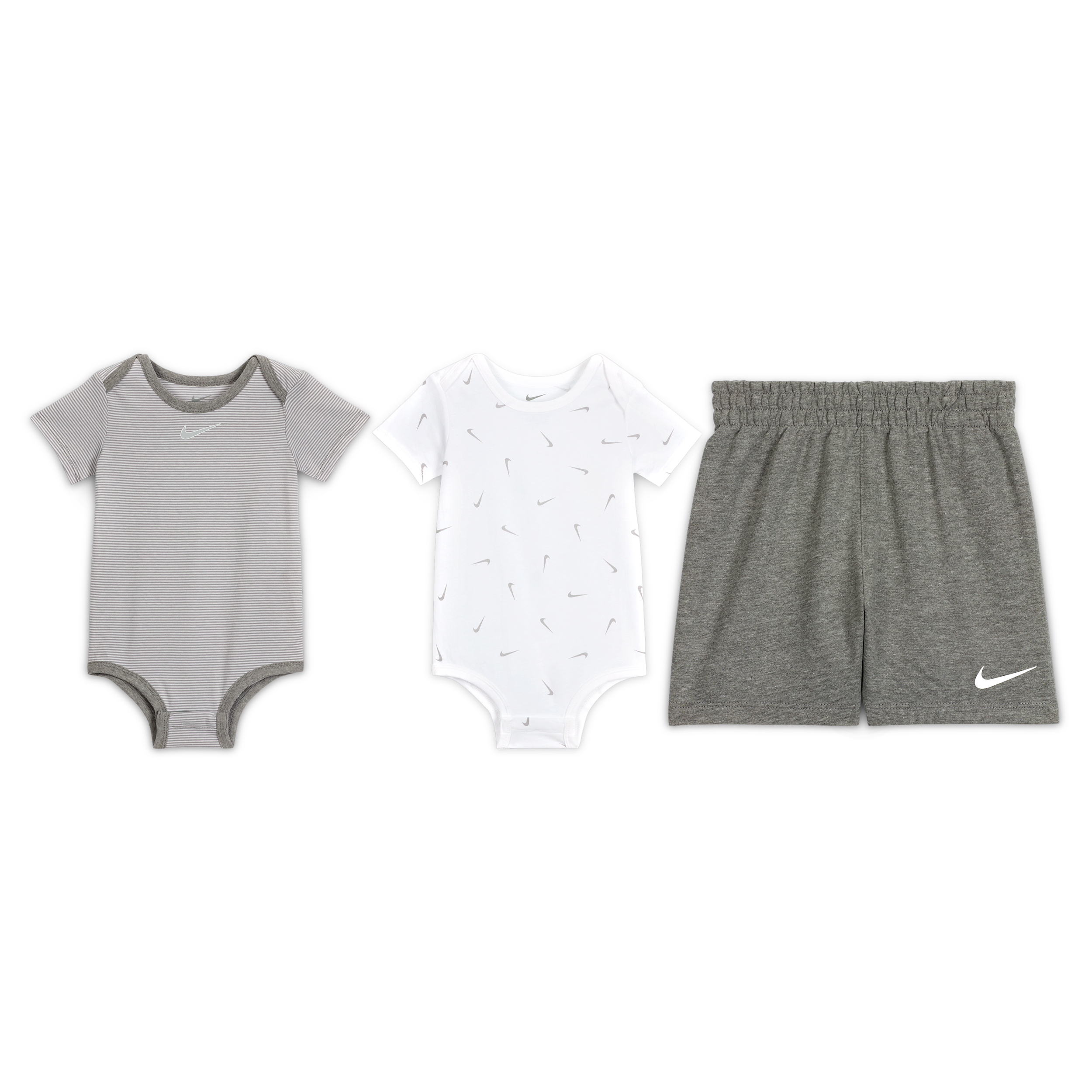 Nike Essentials Baby (12-24m) 3-piece Striped Swooshfetti Set In Grey