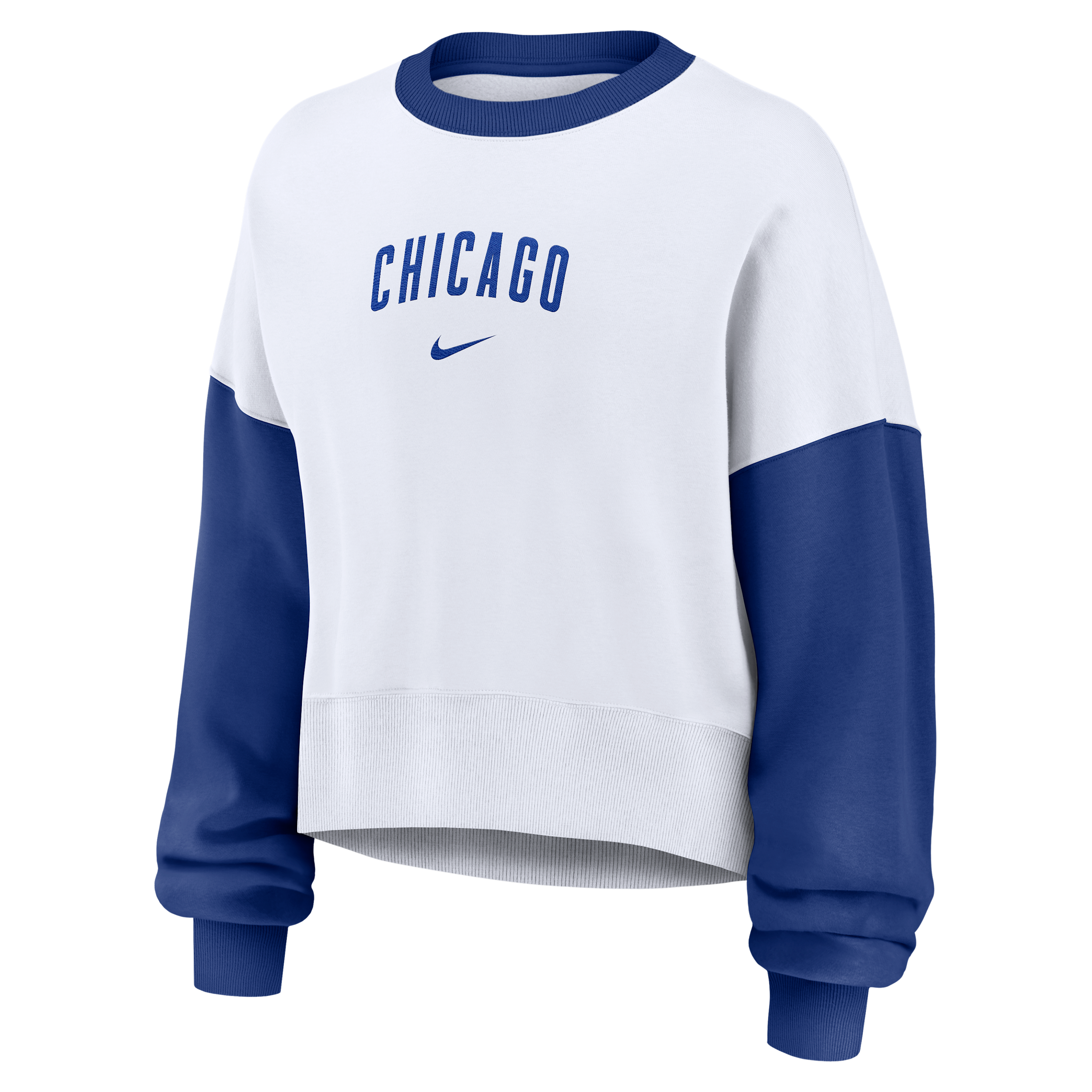 Nike Women's White/Royal Chicago Cubs Oversized High Hip Fleece Sweatshirt - White, Royal