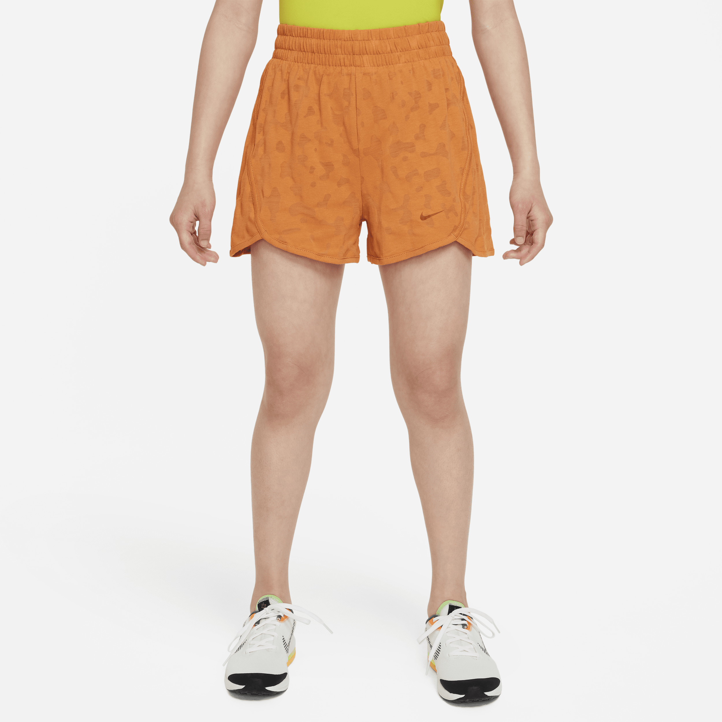 Nike Dri-fit Breezy Big Kids' (girls') High-waisted Training Shorts In Orange