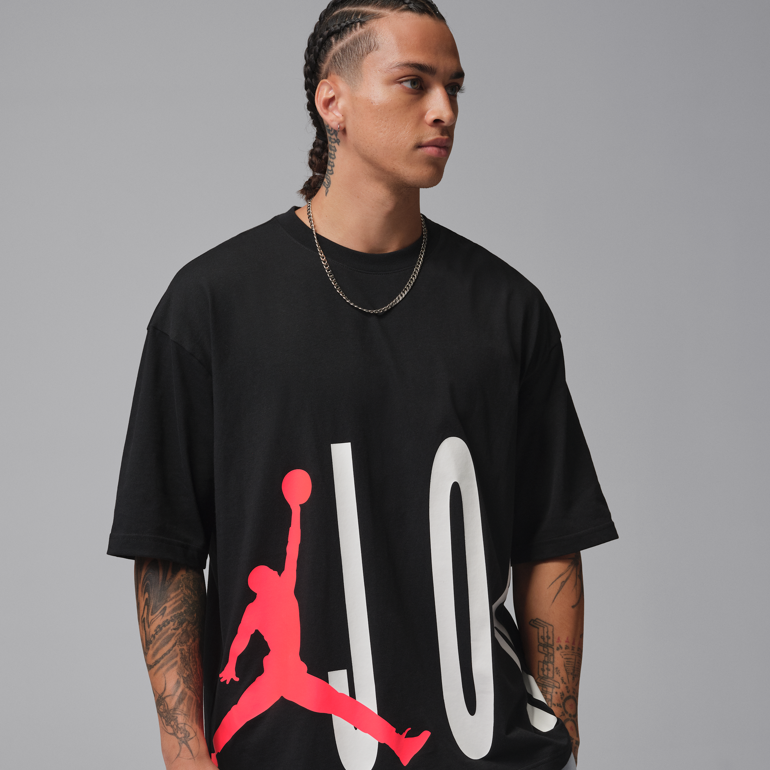 Jordan Mens Torso Stretch Oversized Short Sleeve Crew - - Black / Infrared 23