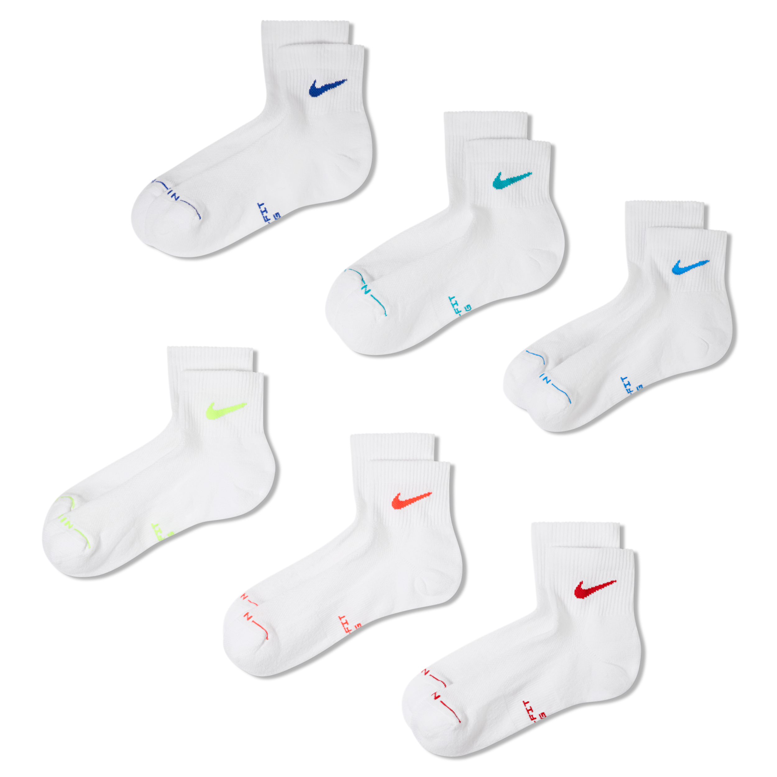 Nike 6 Pack Medium Everyday Elevated Cushion Ankle Socks (White/Multi Swoosh) - Size 0.0 OT