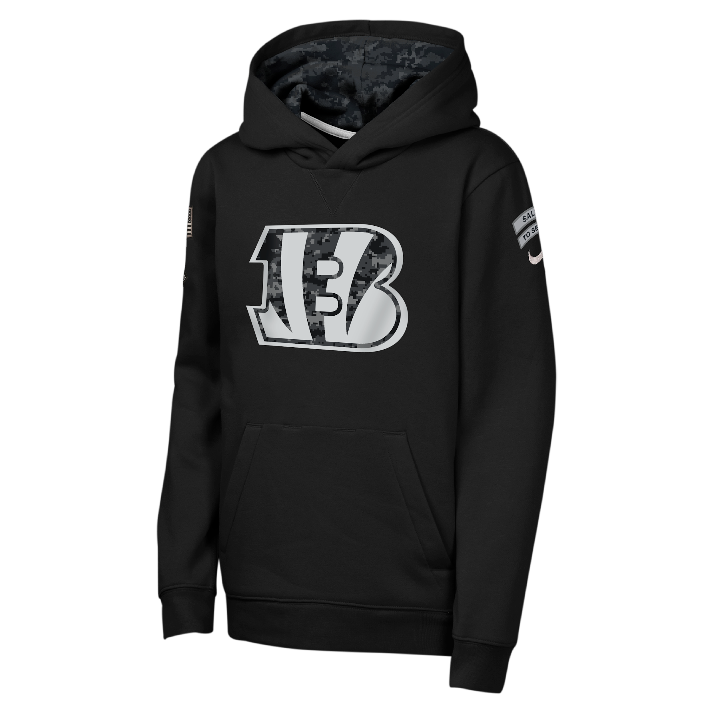 Cincinnati Bengals Salute to Service Sideline Club Big Kids' Nike NFL Pullover Hoodie in Black | Z1B7NFQ8BNG-NAW