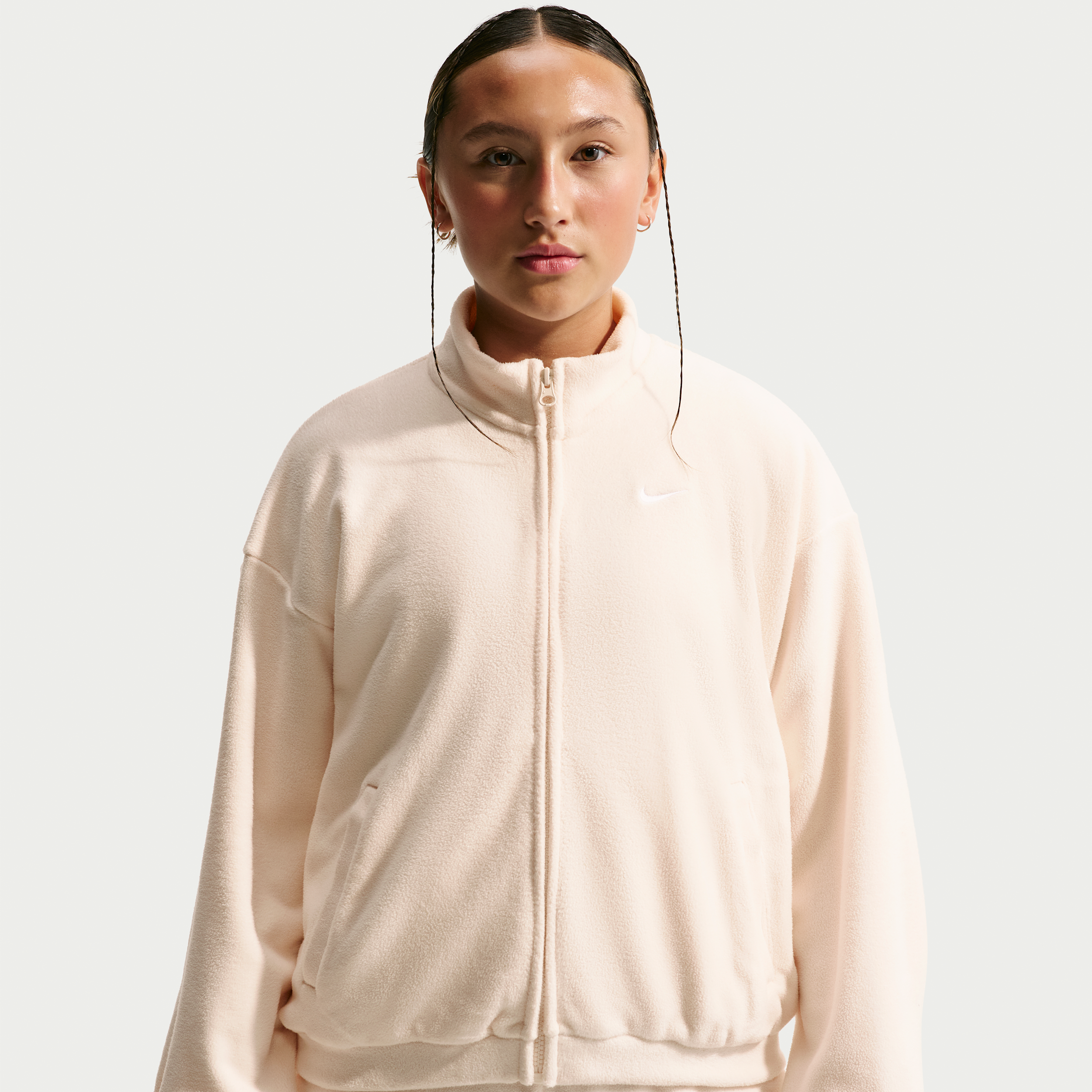 Nike Sportswear Big Kids' (Girls') Fleece Long-Sleeve Top in White | IM4543-102