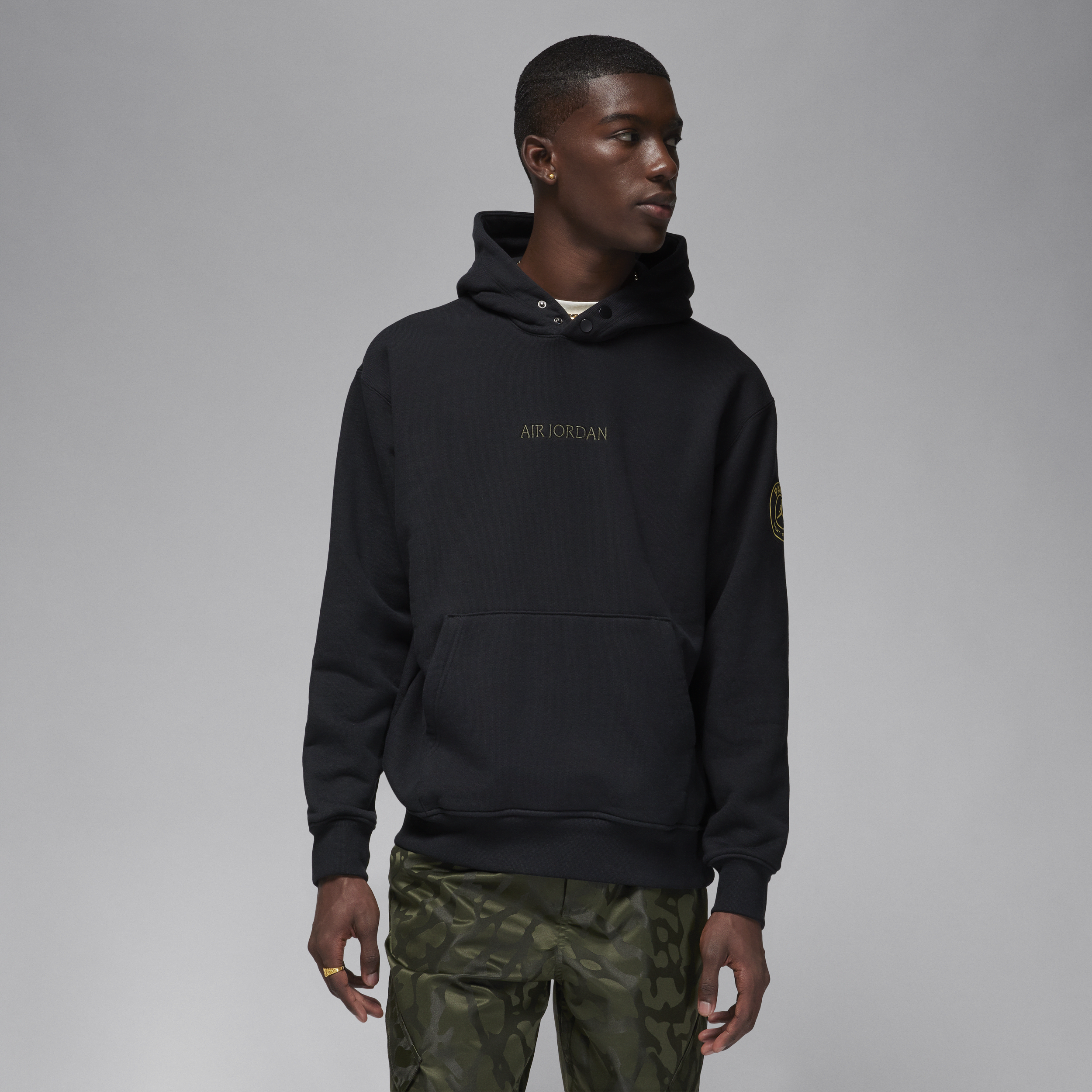 Shop Jordan Nike Men's Paris Saint-germain Wordmark Fleece Pullover Hoodie In Black