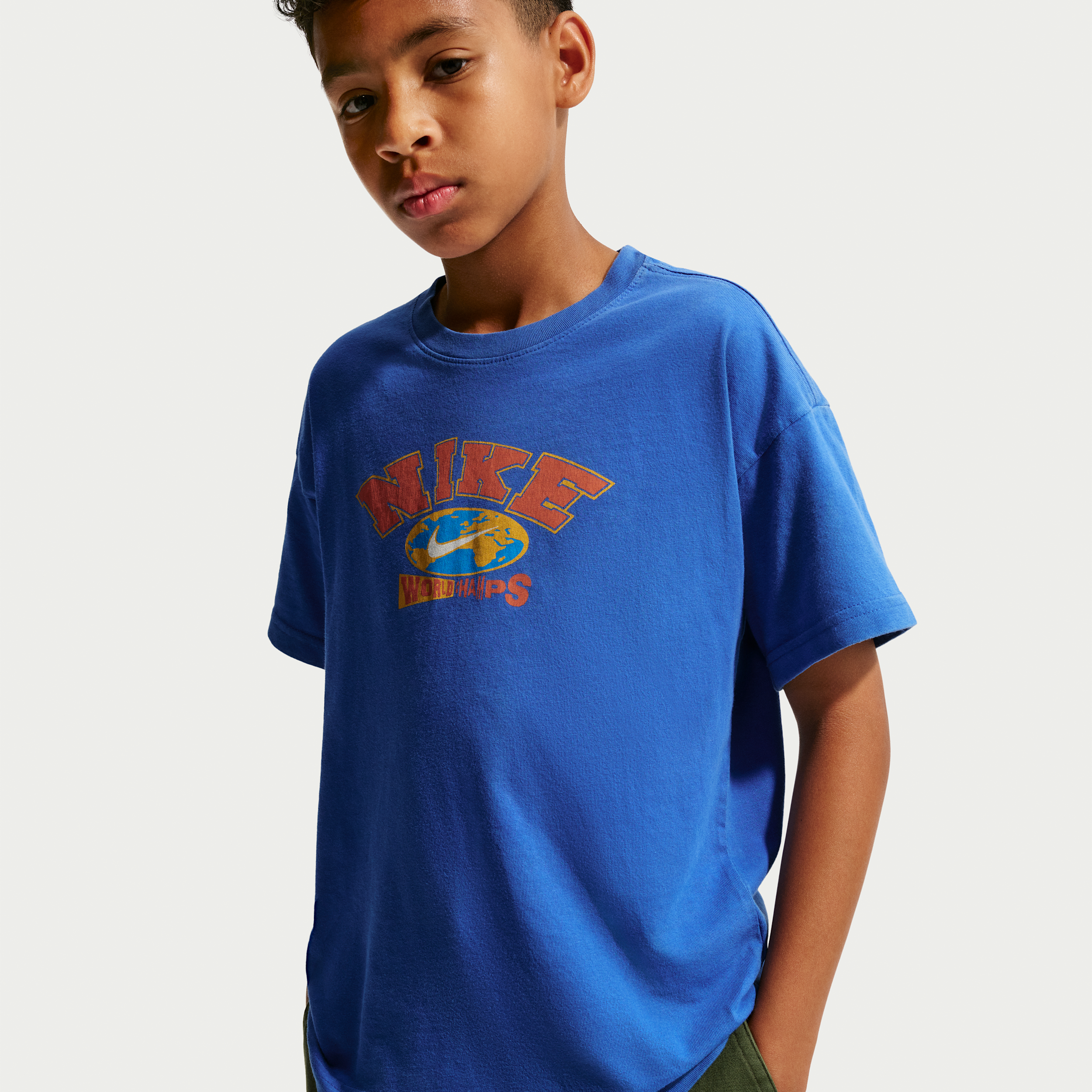 Nike Kids' Sportswear Max90 Retro Logo Graphic Tee, Medium, Game Royal