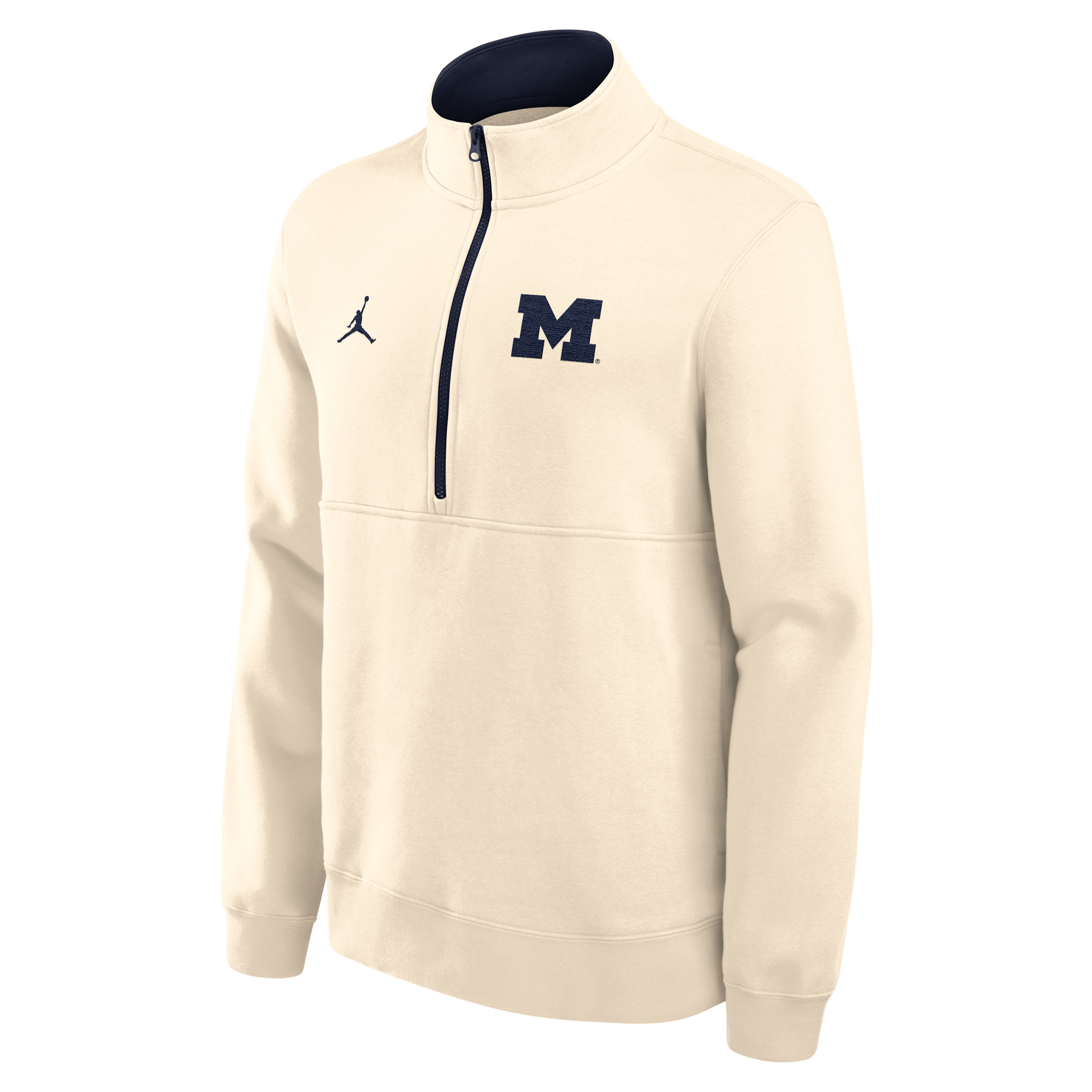 Jordan Men's Cream Michigan Wolverines Primetime Club Fleece Half-Zip Pullover Sweatshirt - Cream, Navy
