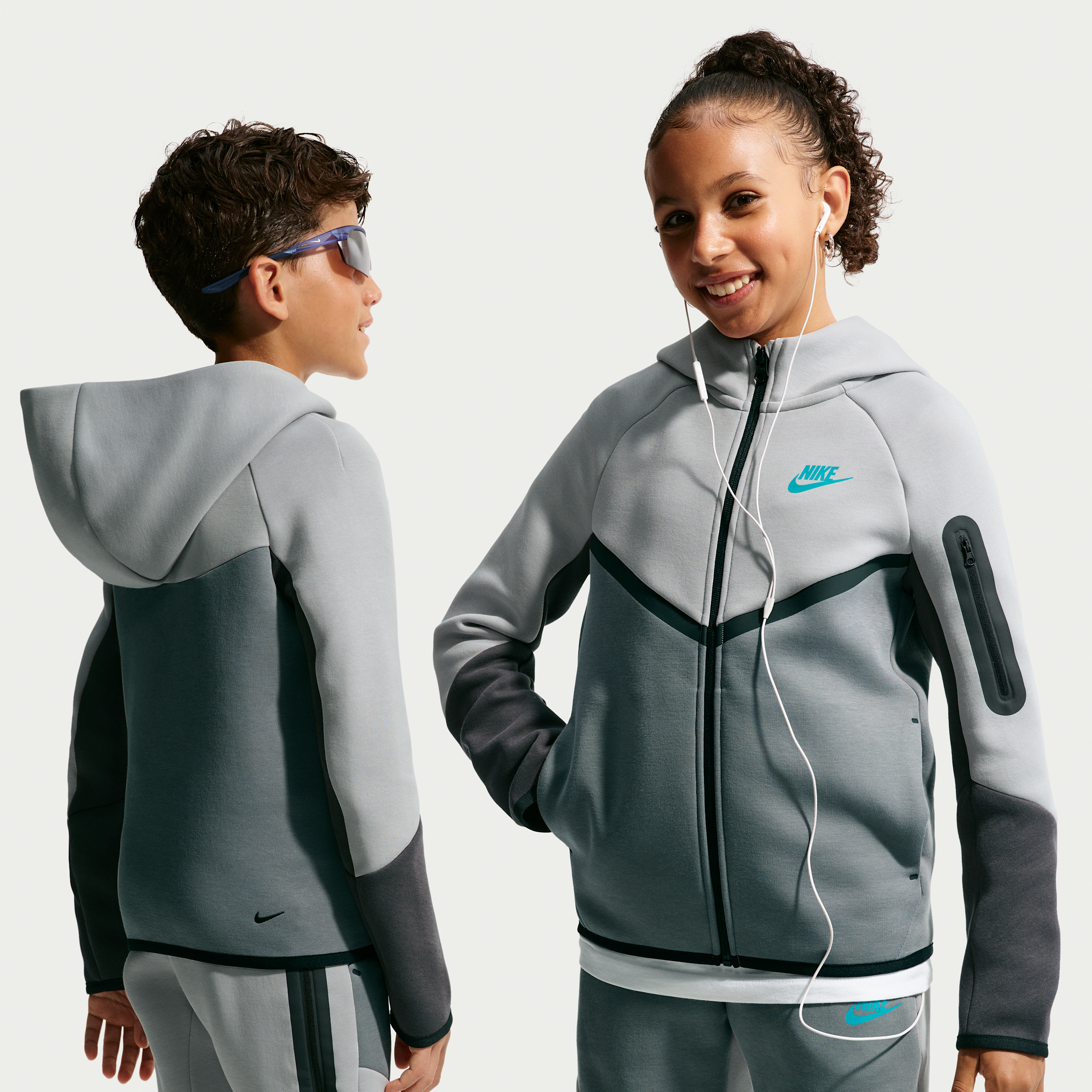 Nike Sportswear Tech Fleece Big Kids' Full-Zip Hoodie in Grey | HV5867-077