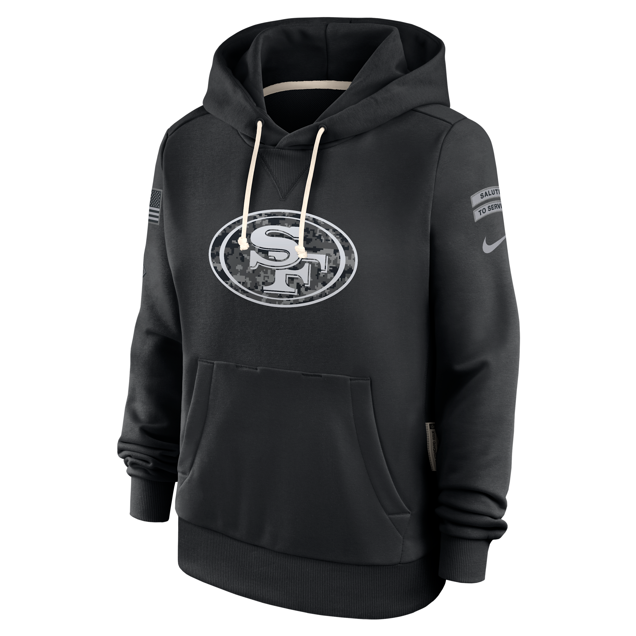 San Francisco 49ers Salute to Service Sideline Nike Women's Dri-FIT NFL Pullover Hoodie in Black | 03C300AA2T-CYB