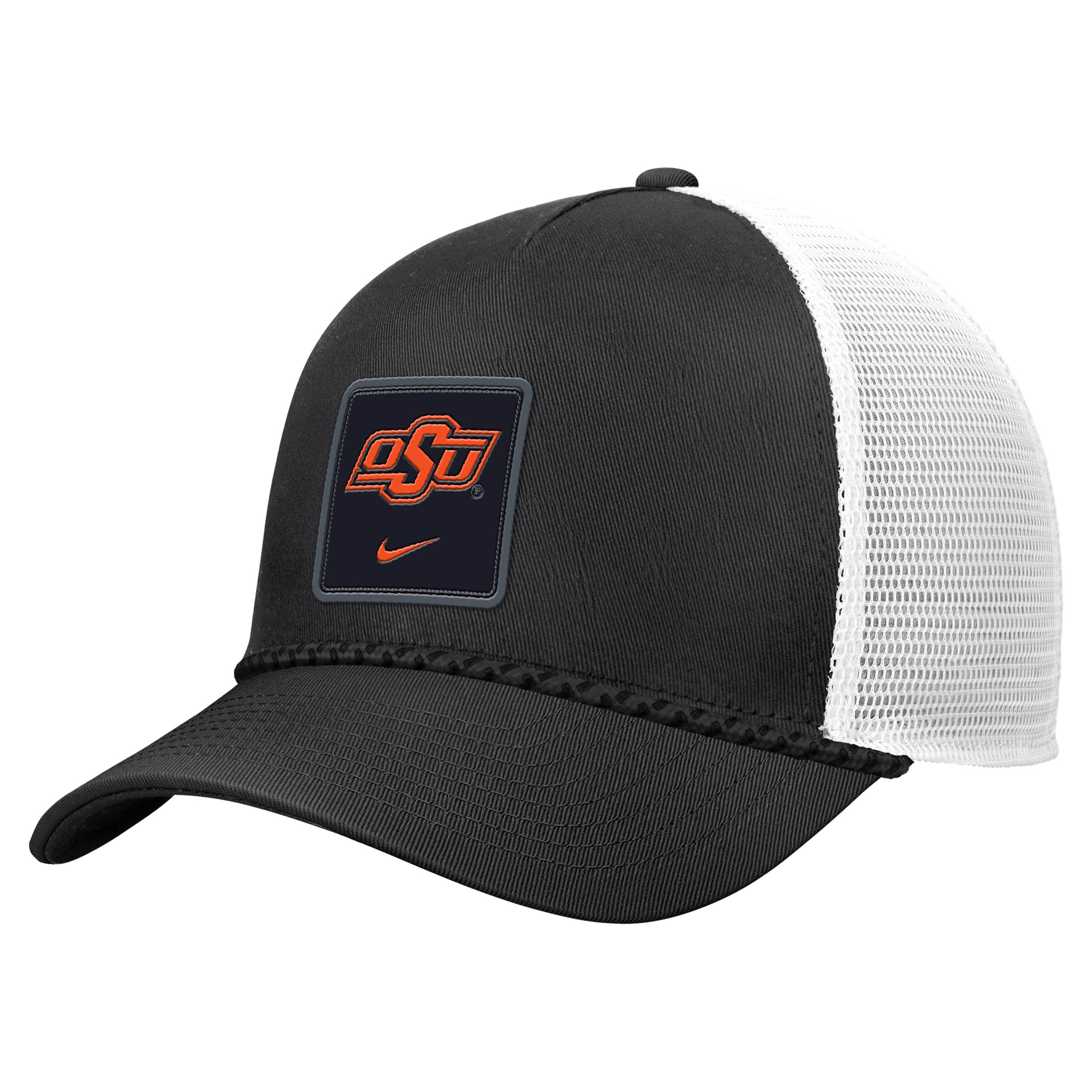 Oklahoma State Sideline Rope Nike Unisex College Trucker Adjustable Hat in Black | C13777C686OKST-BLK
