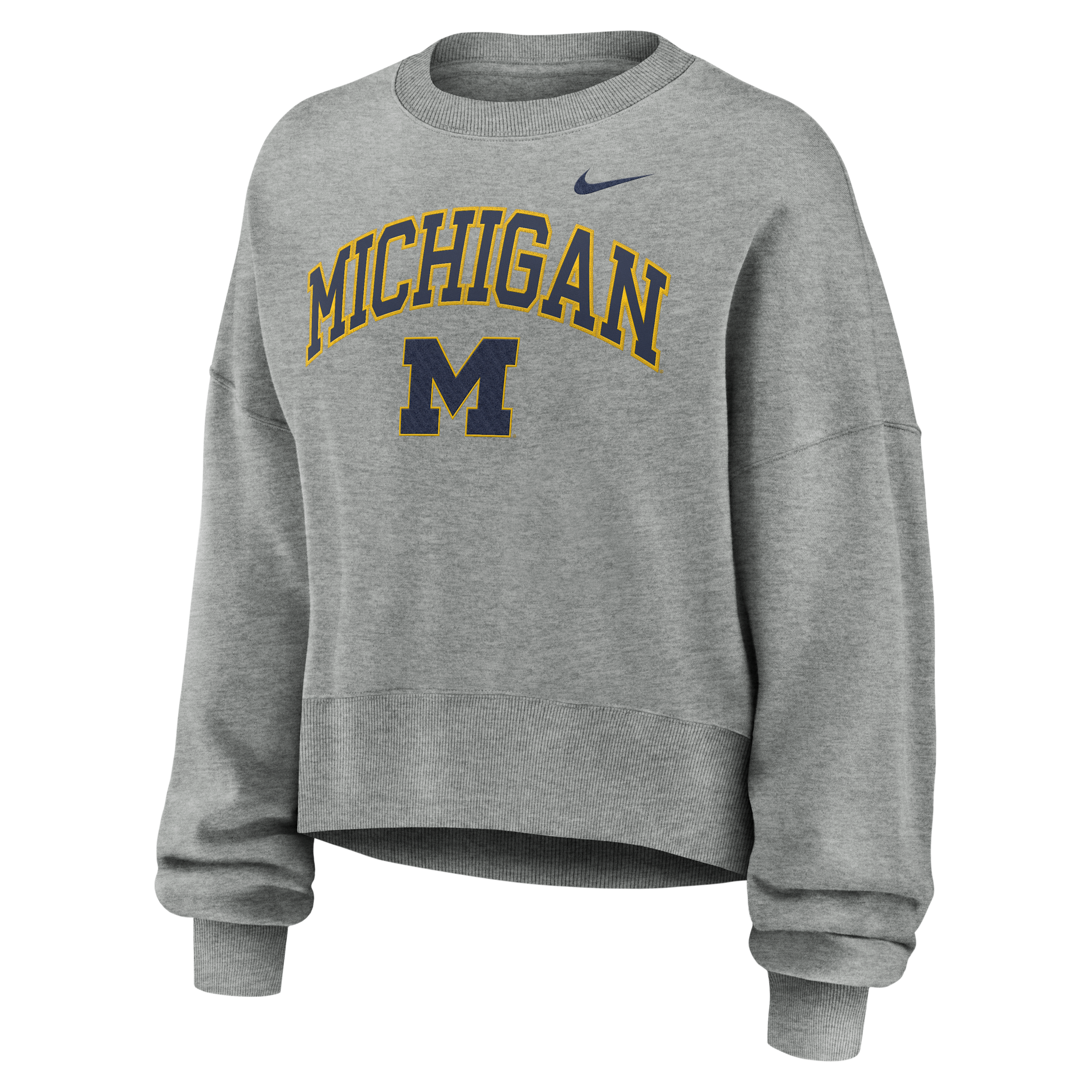 Nike Women's Heather Gray Michigan Wolverines Oversized Phoenix Arch Pullover Sweatshirt - Heather Gray