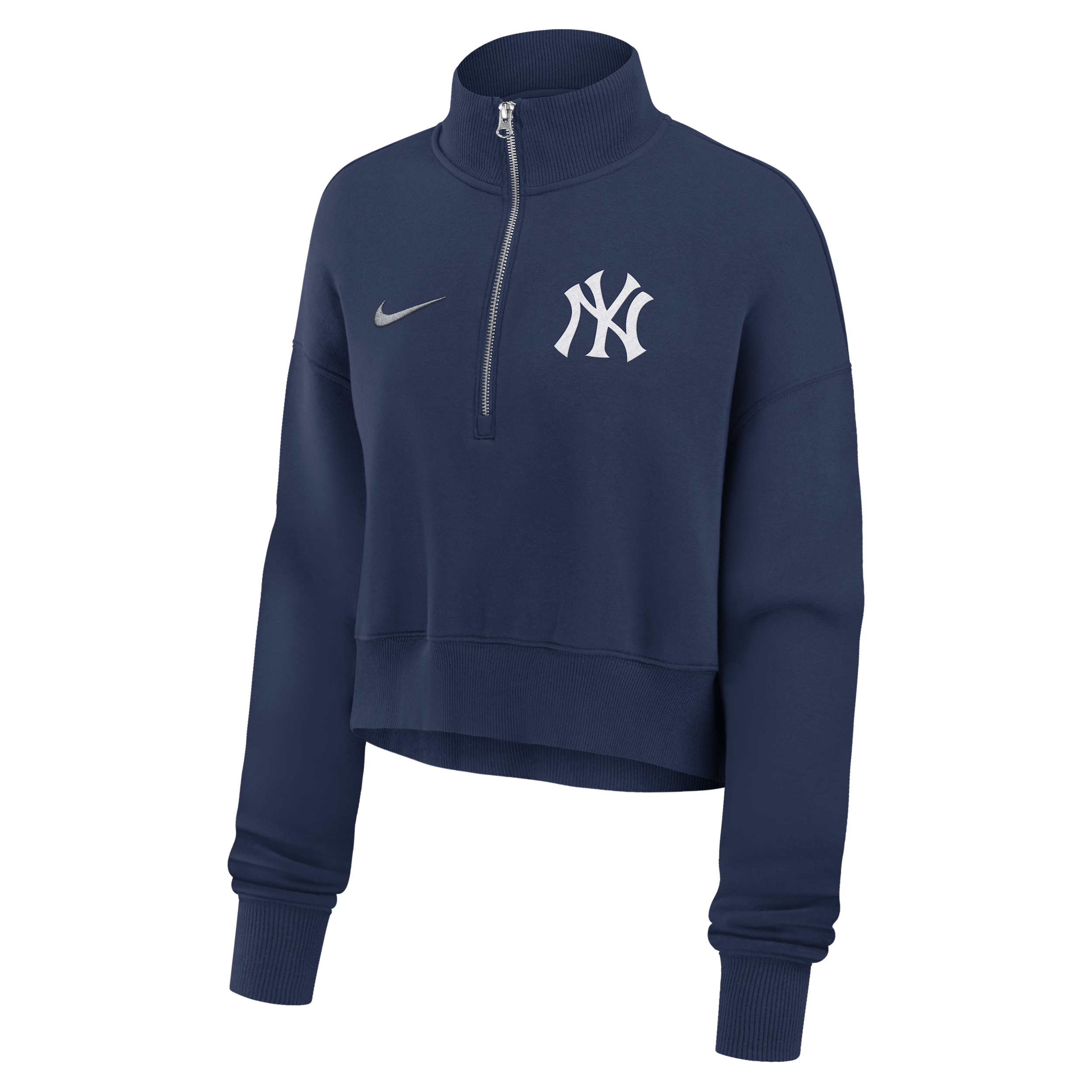 New York Yankees Phoenix Nike Women's MLB Cropped 1/4-Zip Crew in Blue | 01N944BNK-LMW