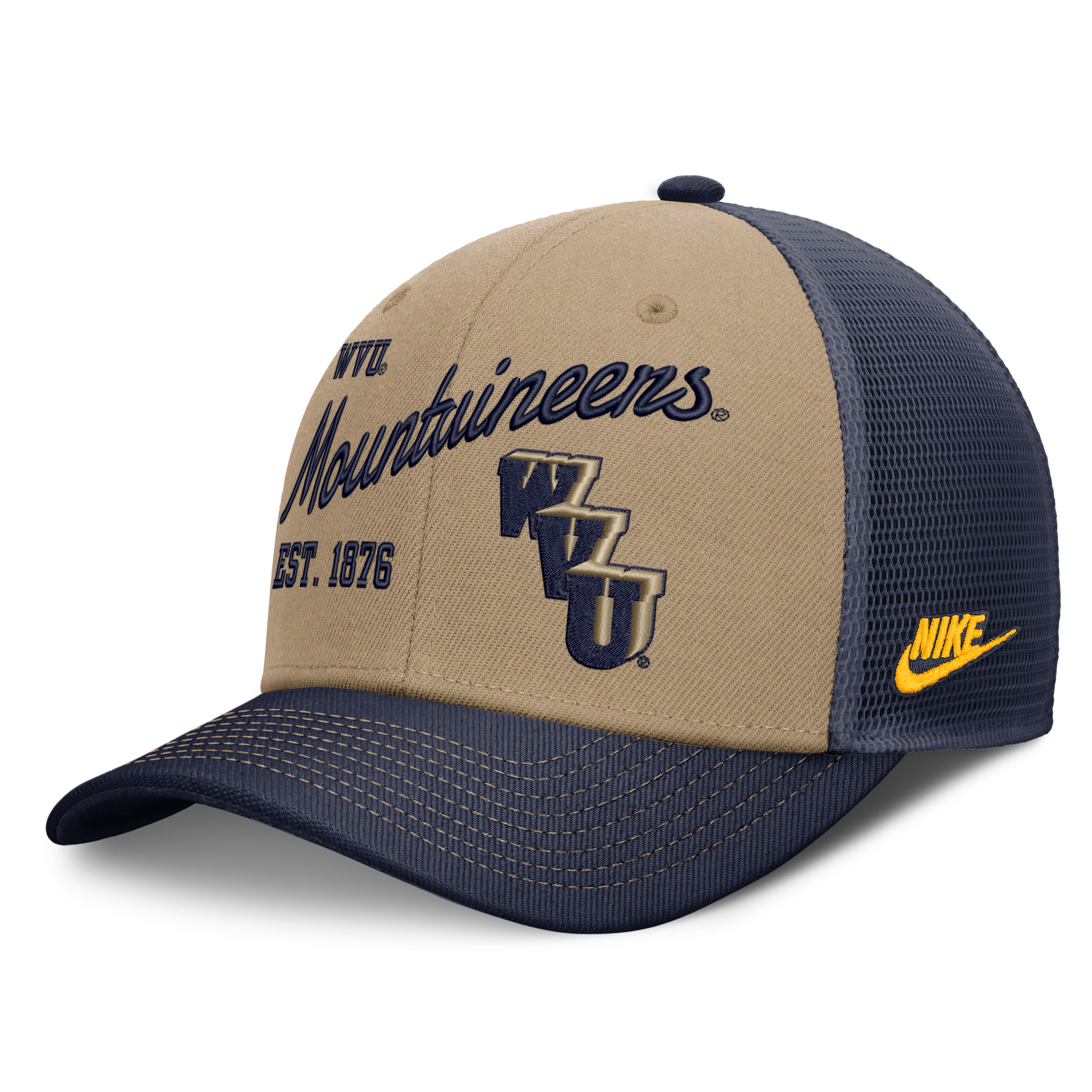 Nike Men's and Women's Beige/Navy West Virginia Mountaineers Legacy Rise Trucker Adjustable Hat - Beige, Navy