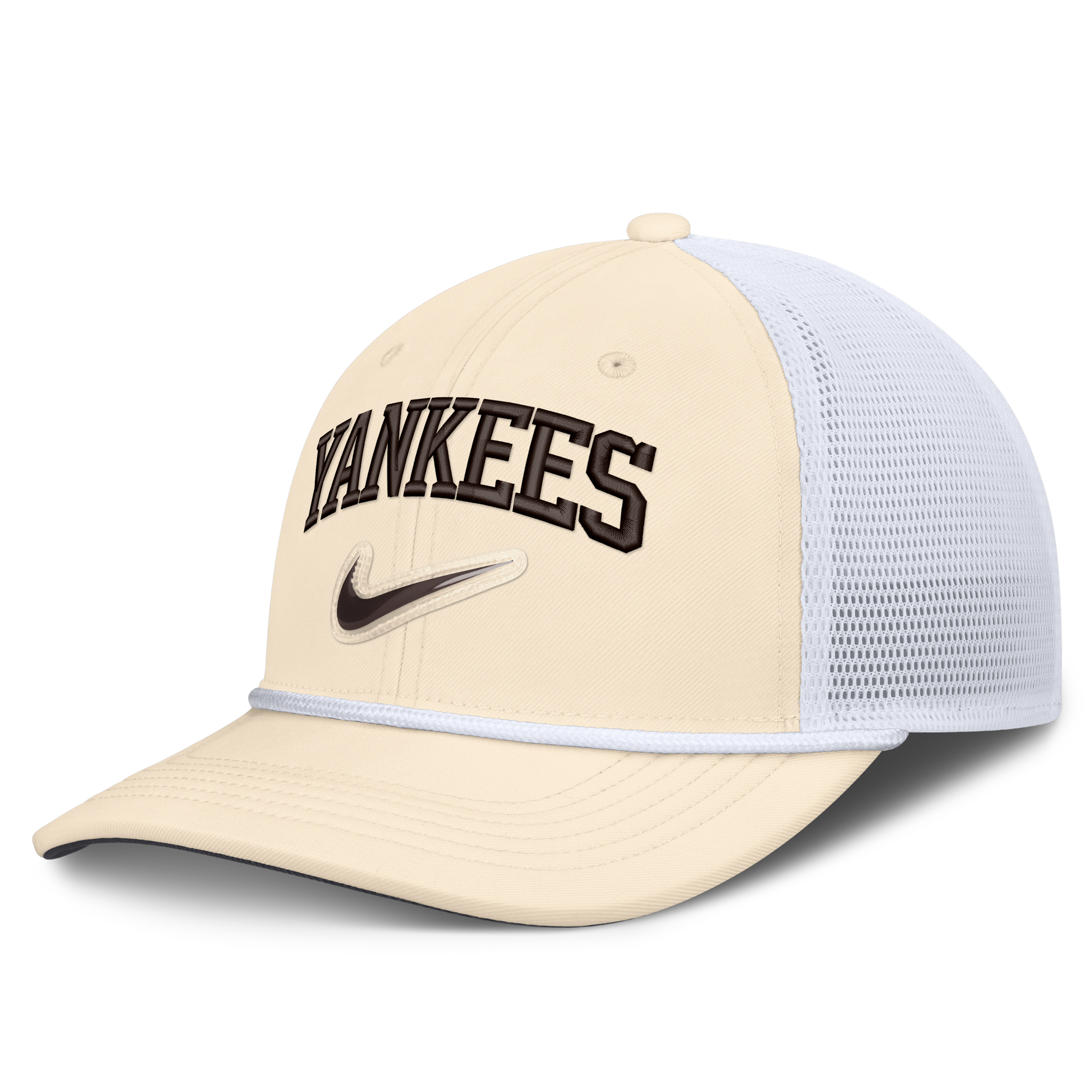 Nike Men's Natural/White New York Yankees Rise Dri-fit Trucker Adjustable Hat - Natural, White