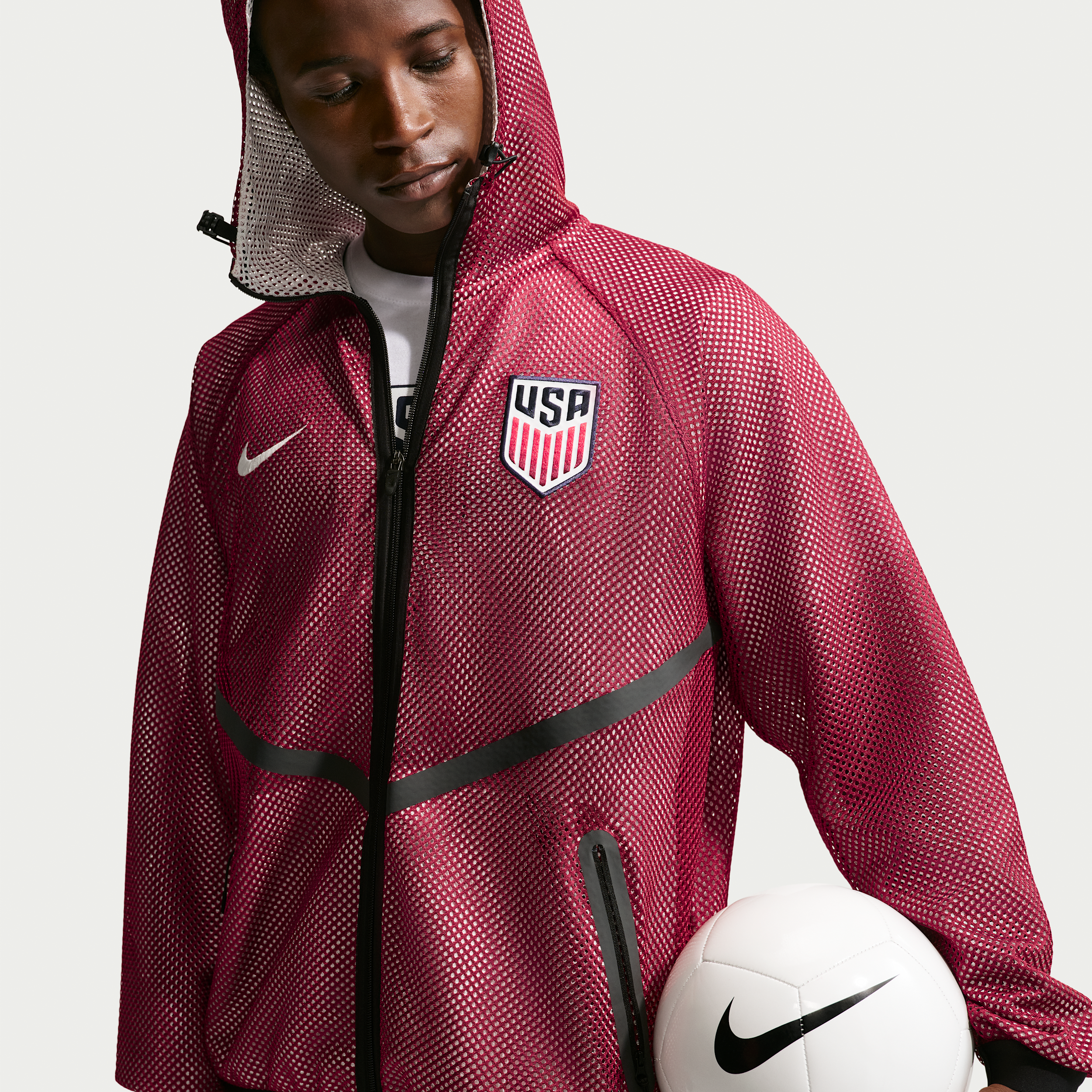 Nike Men's Red Usmnt 2026 Anthem Mesh Dri-fit Full-Zip Hooded Jacket - Red