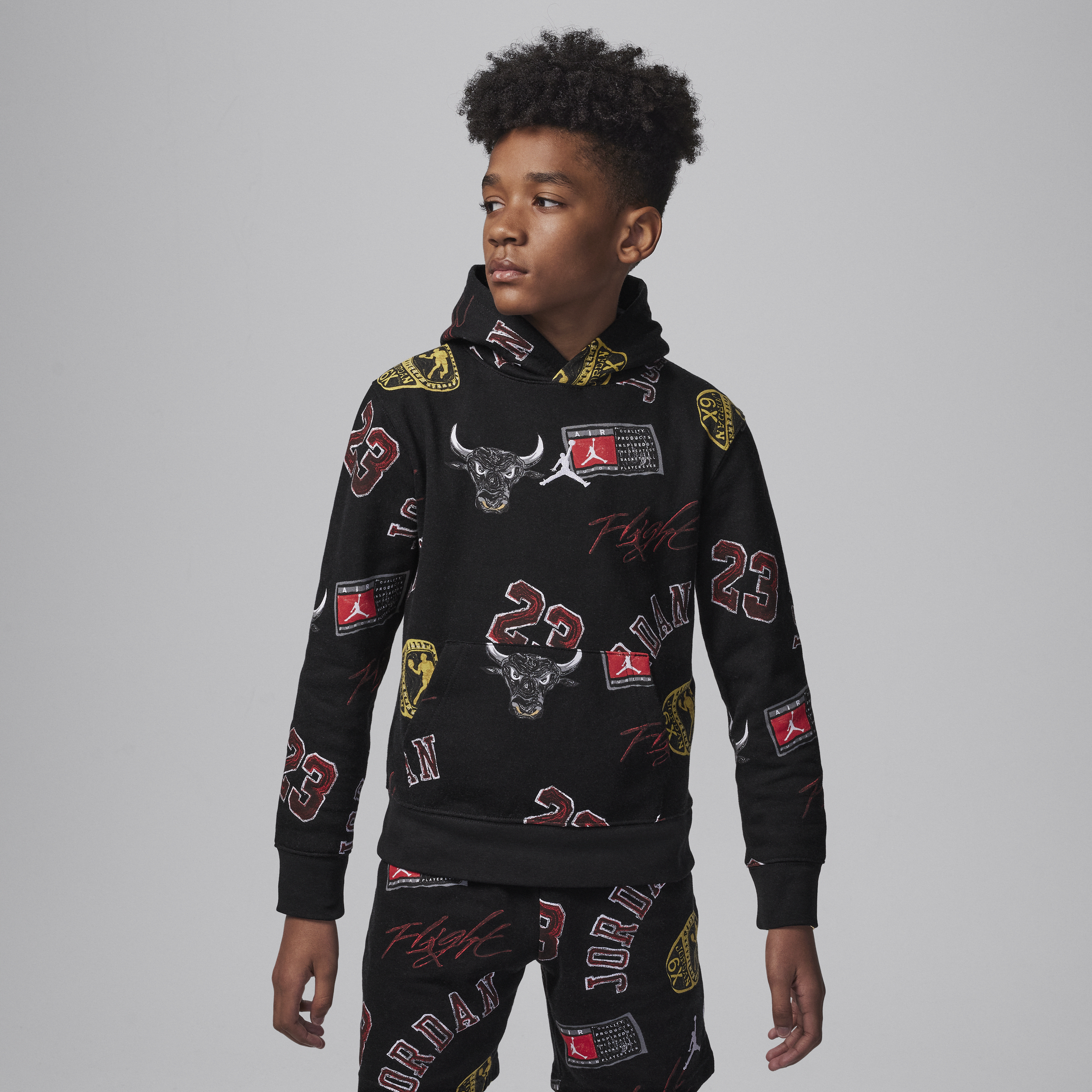 Shop Jordan Mj Essentials Big Kids' Printed Pullover Hoodie In Black