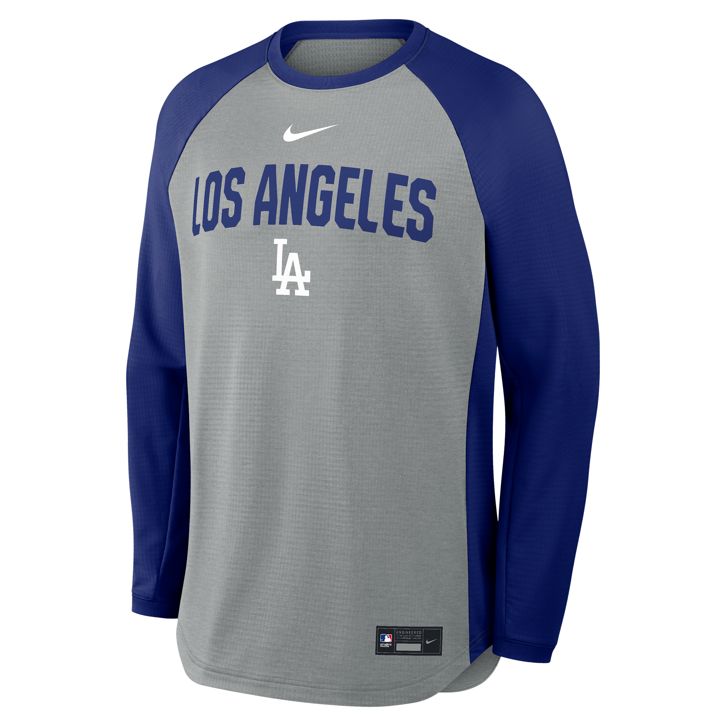 Nike Men's Heather Charcoal Los Angeles Dodgers Authentic Collection Raglan Dri-fit Sweatshirt - Heather Charcoal