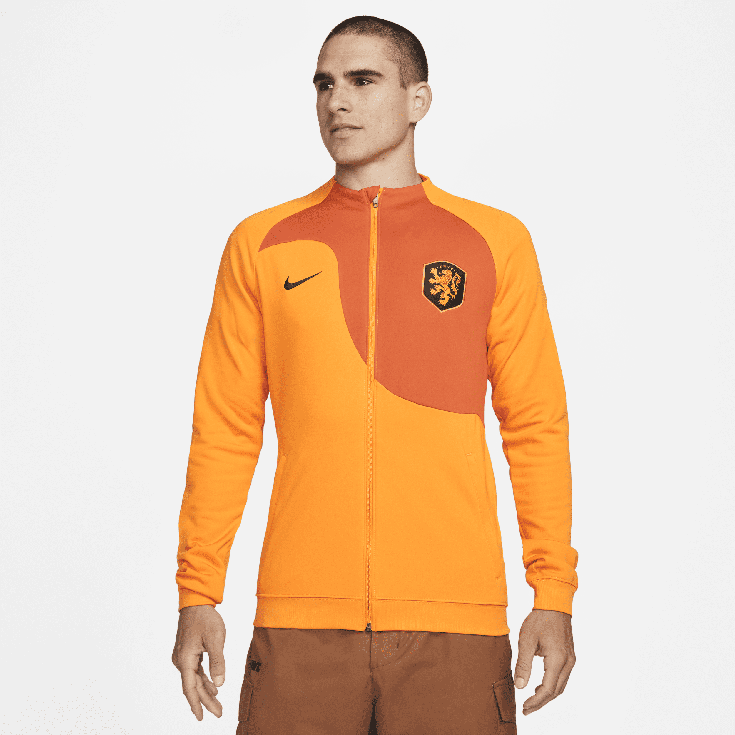 Nike Men's Netherlands Academy Pro Knit Soccer Jacket In Orange Peel/campfire Orange/black