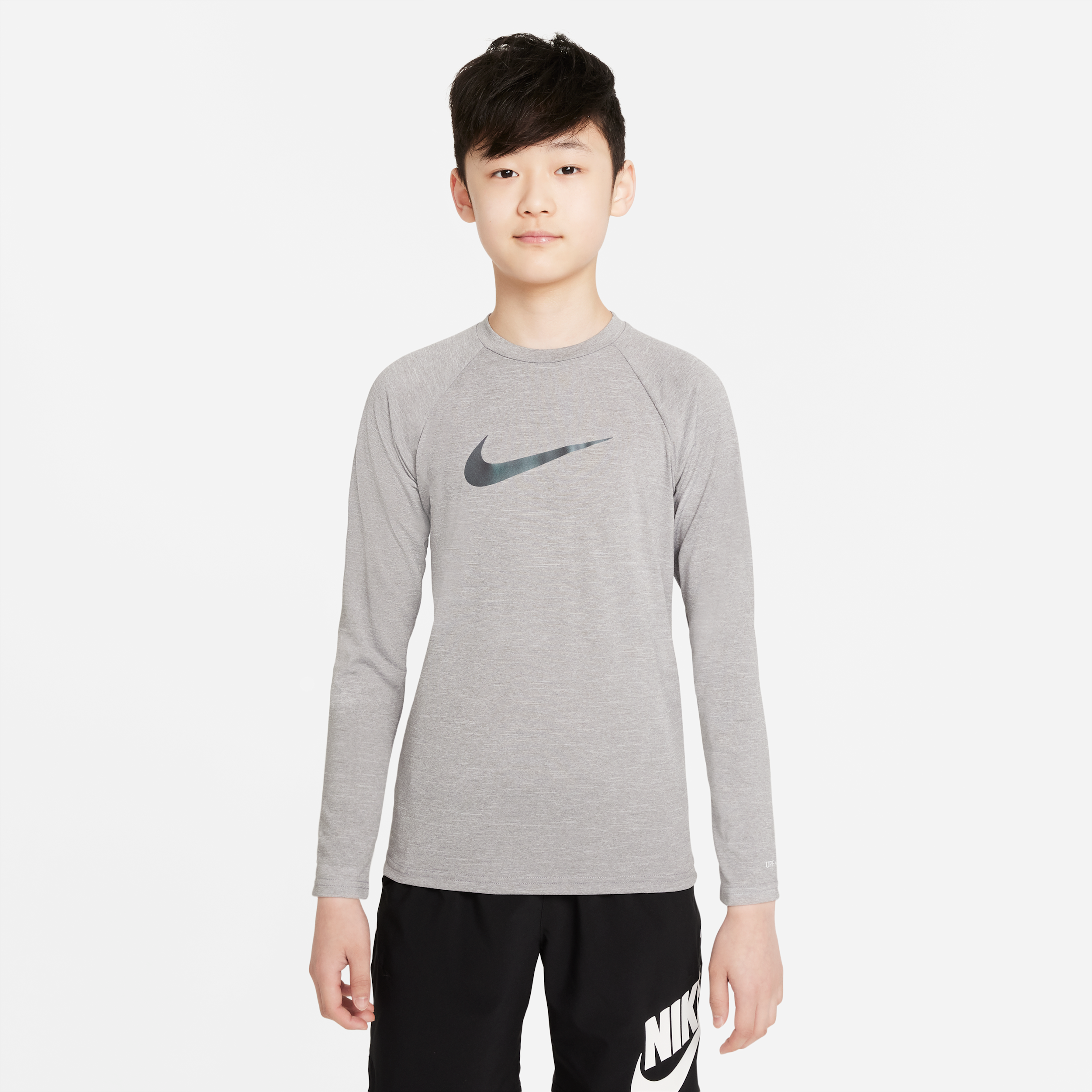 Nike Swim Hydroguard Essential Big Kids' (Boys') Dri-FIT UV Long Sleeve Top in Grey | NESSA826-090