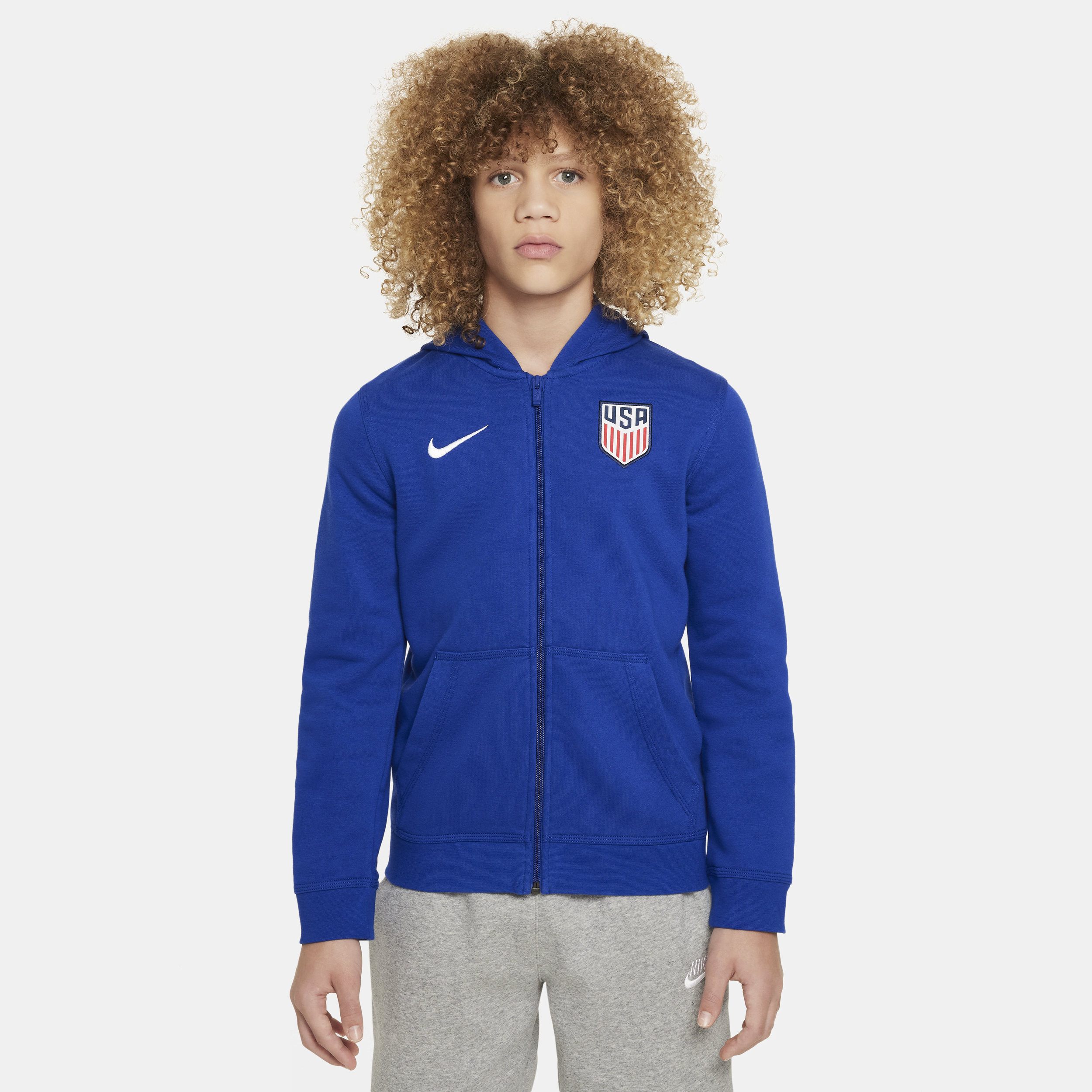 Shop Nike Usmnt Club Big Kids' (boys')  Soccer Full-zip French Terry Hoodie In Blue